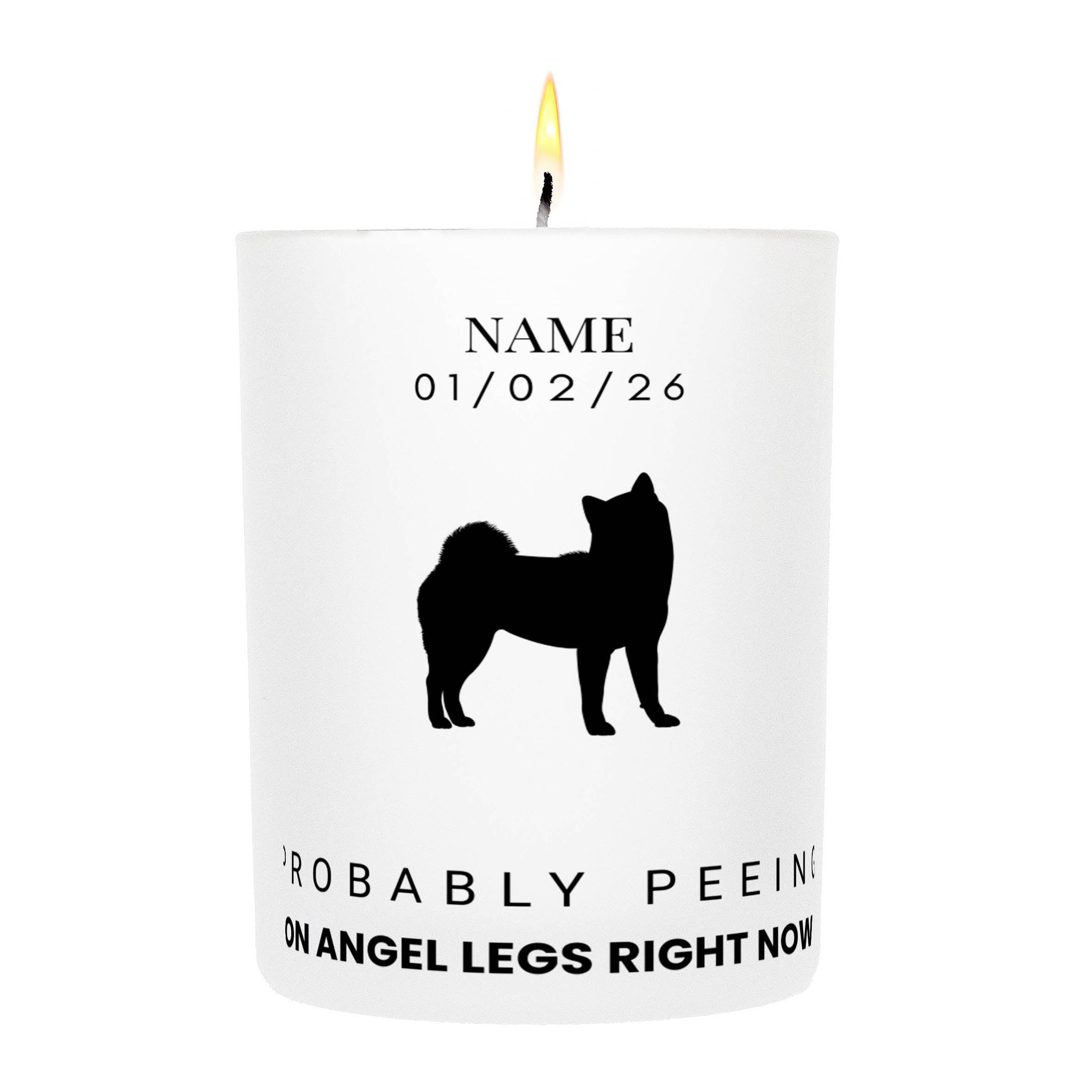 Shiba – Probably Peeing on Angel Legs Right Now Custom Candle