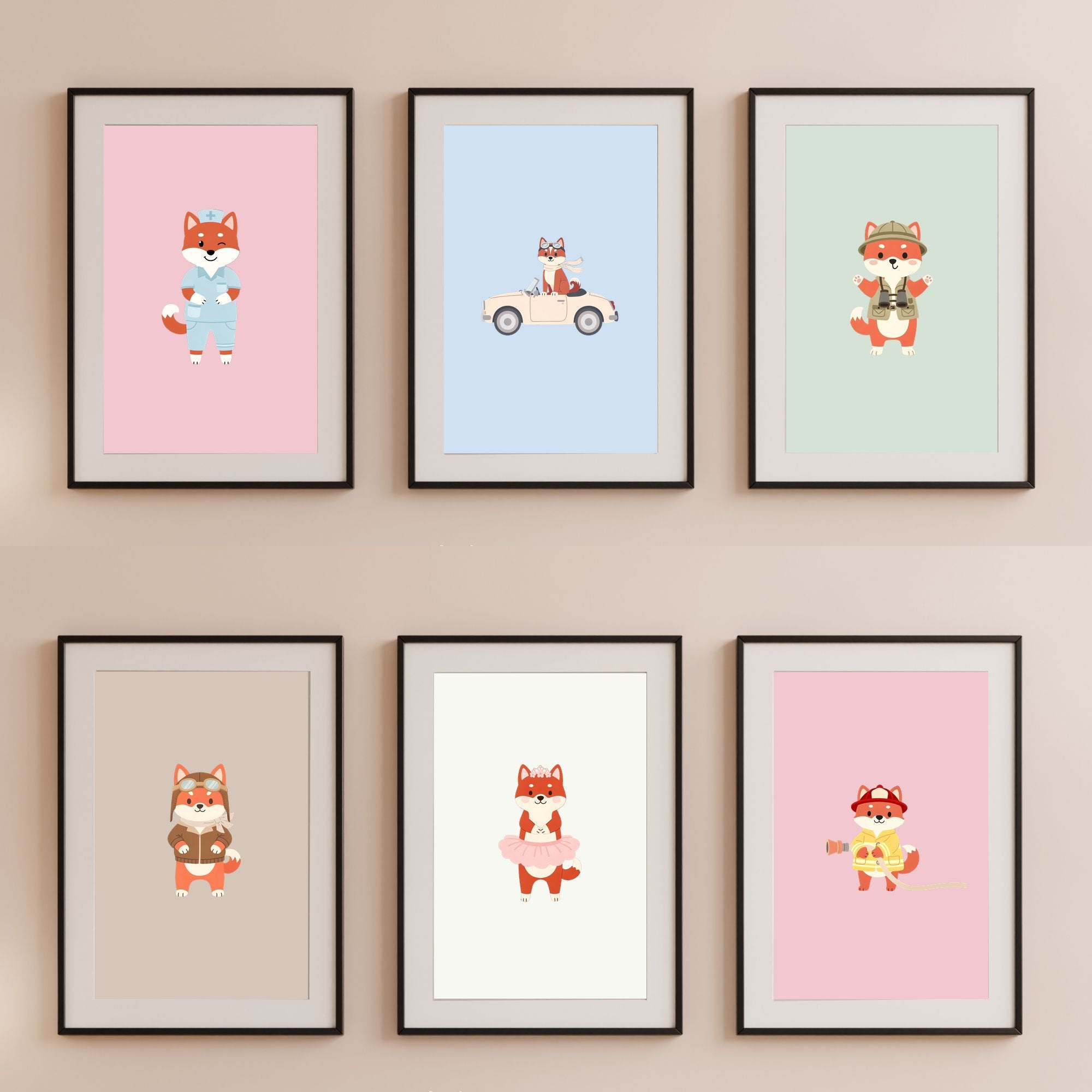 Shiba Inu Kids Nursery Wall Art Print Bundle — 22 Dog Costume Designs, 5 Colours, 6 Print Sizes | Digital Download