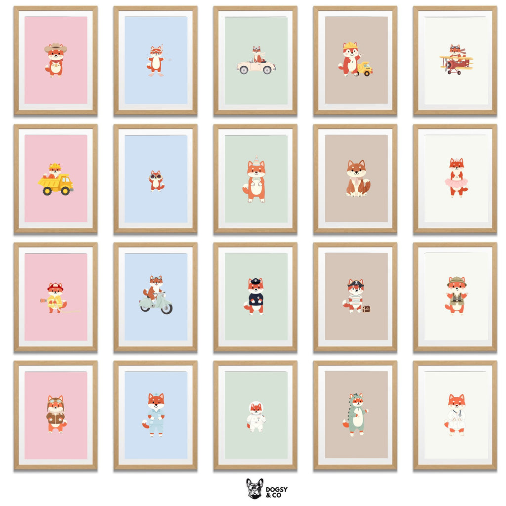 Shiba Inu Kids Nursery Wall Art Print Bundle — 22 Dog Costume Designs, 5 Colours, 6 Print Sizes | Digital Download