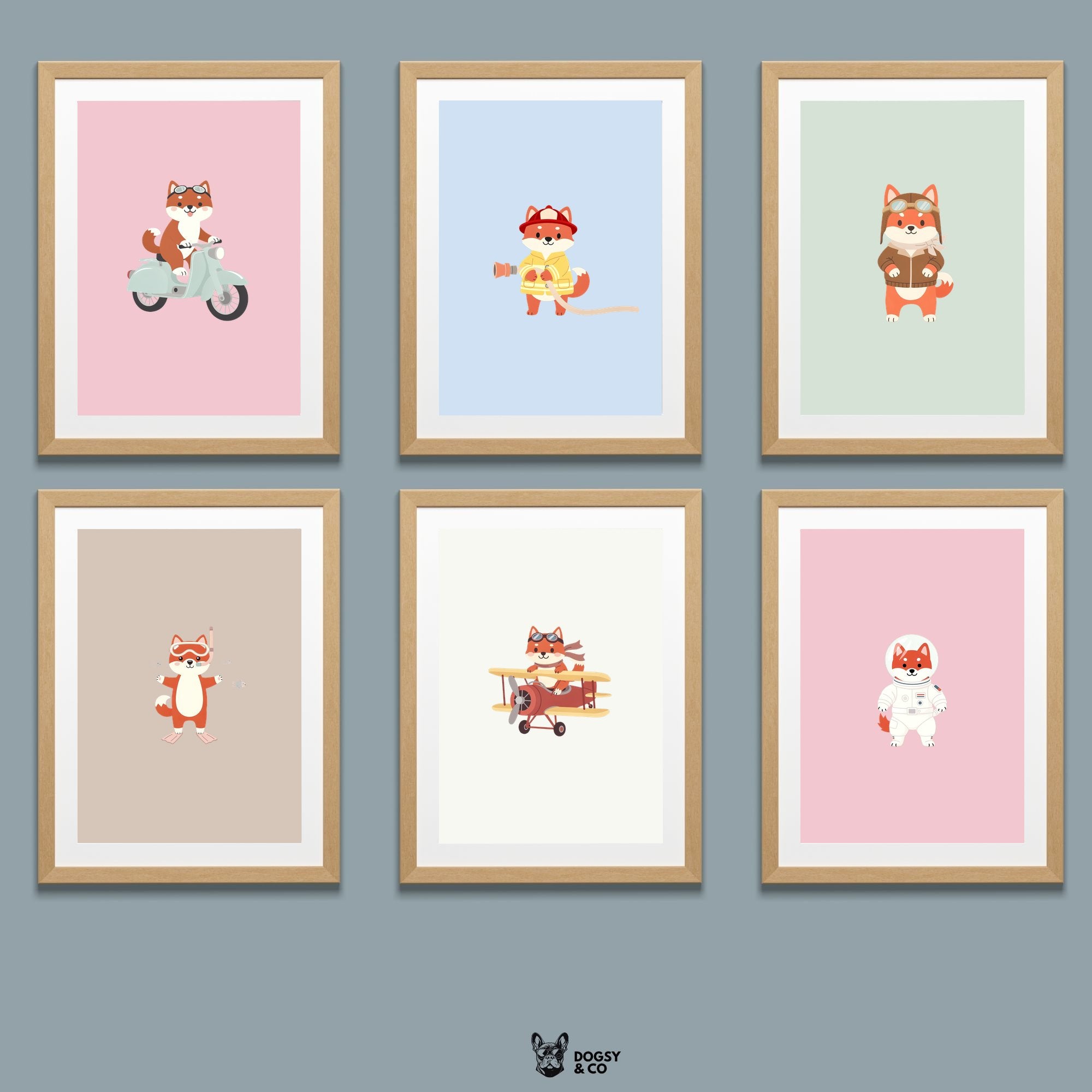 Shiba Inu Kids Nursery Wall Art Print Bundle — 22 Dog Costume Designs, 5 Colours, 6 Print Sizes | Digital Download