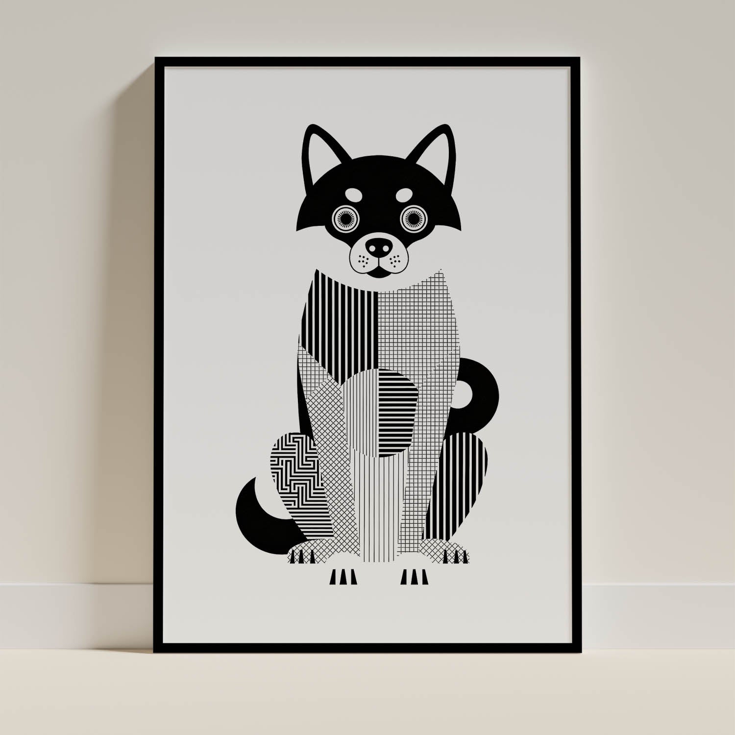 Shiba Inu Geometric Line Art Print - Framed Mockup