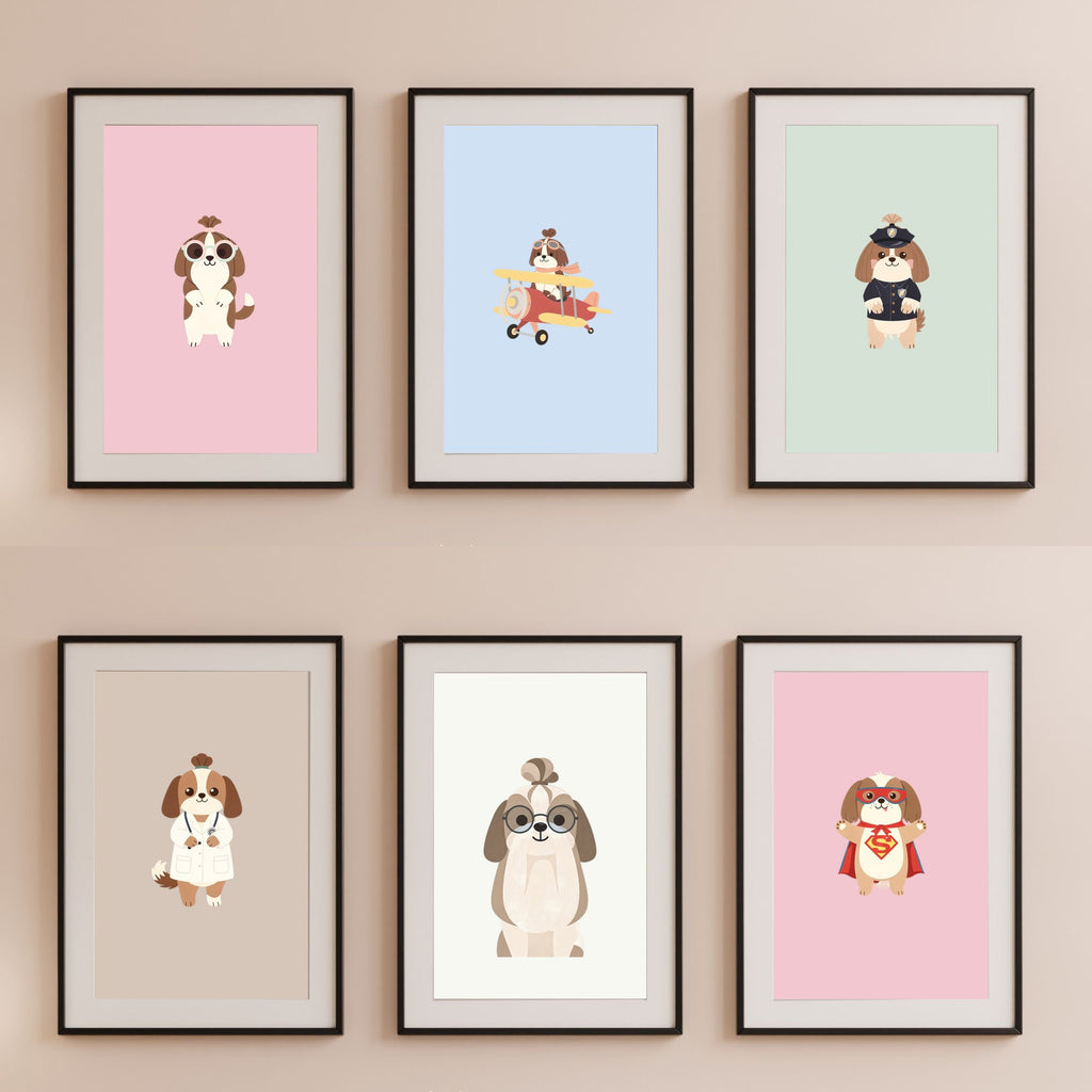 Shih Tzu Kids Nursery Wall Art Print Bundle — 22 Dog Costume Designs, 5 Colours, 6 Print Sizes | Digital Download
