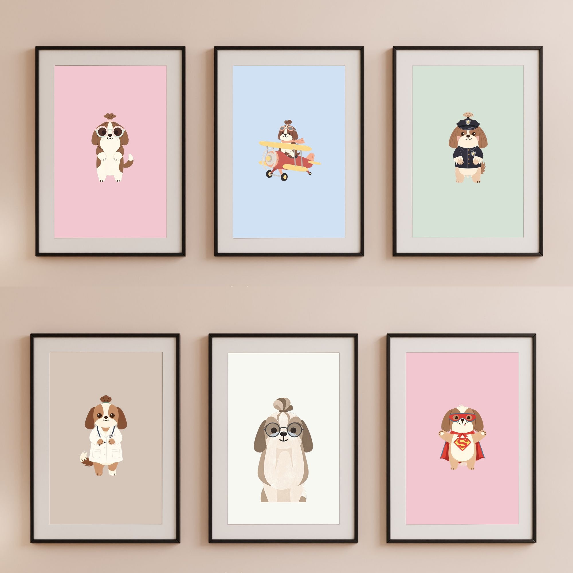 Shih Tzu Kids Nursery Wall Art Print Bundle — 22 Dog Costume Designs, 5 Colours, 6 Print Sizes | Digital Download