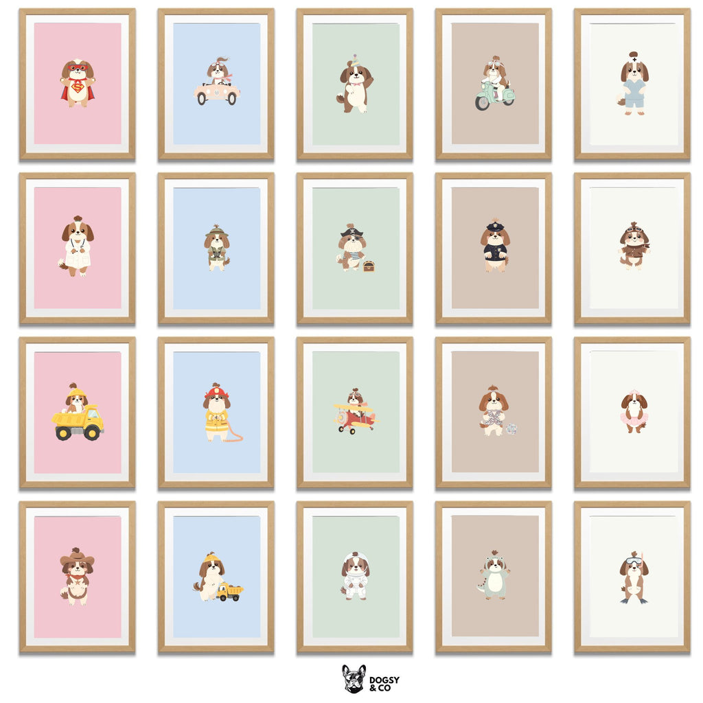 Shih Tzu Kids Nursery Wall Art Print Bundle — 22 Dog Costume Designs, 5 Colours, 6 Print Sizes | Digital Download