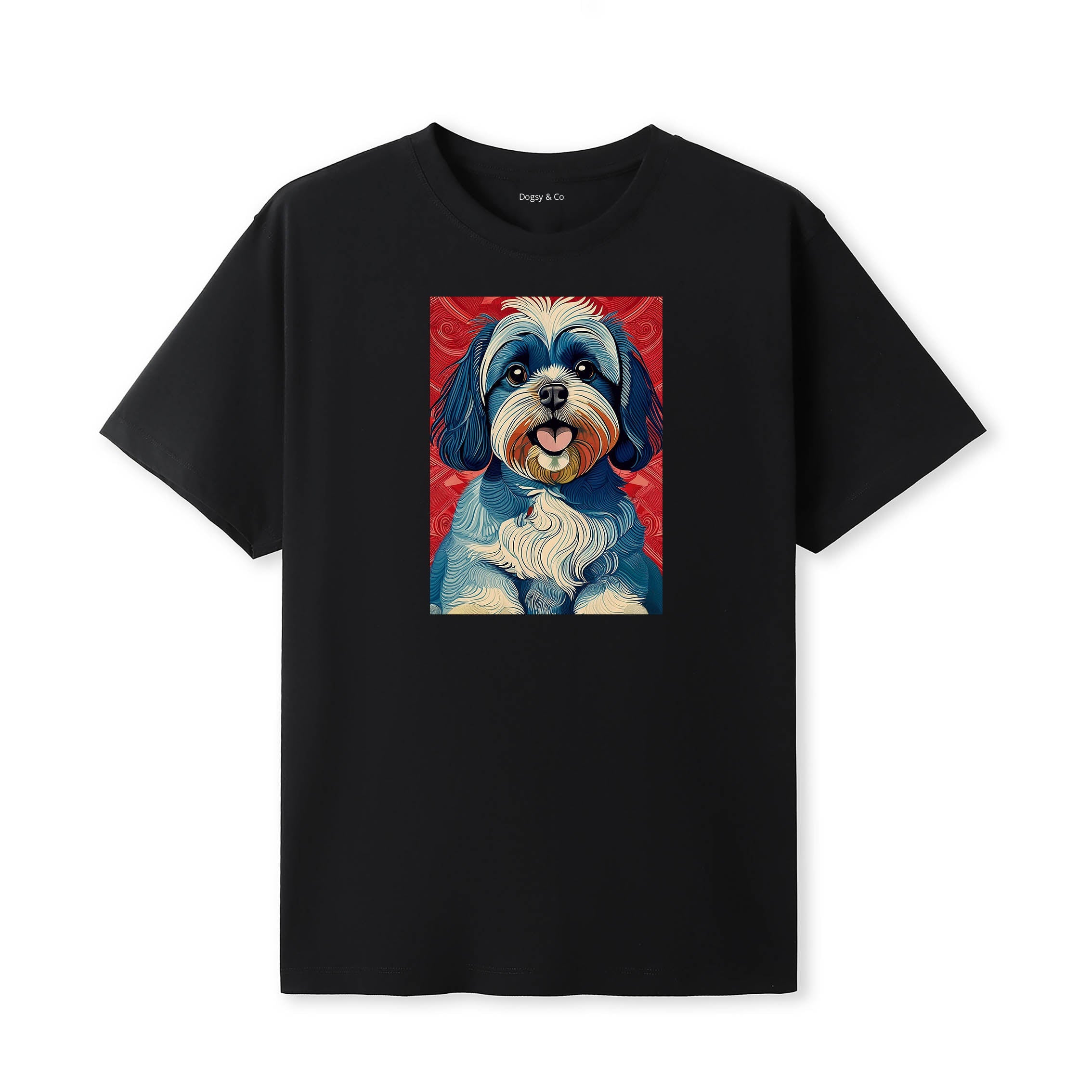 Shih Tzu Hokusai Dog Portrait T-Shirt V1 Black