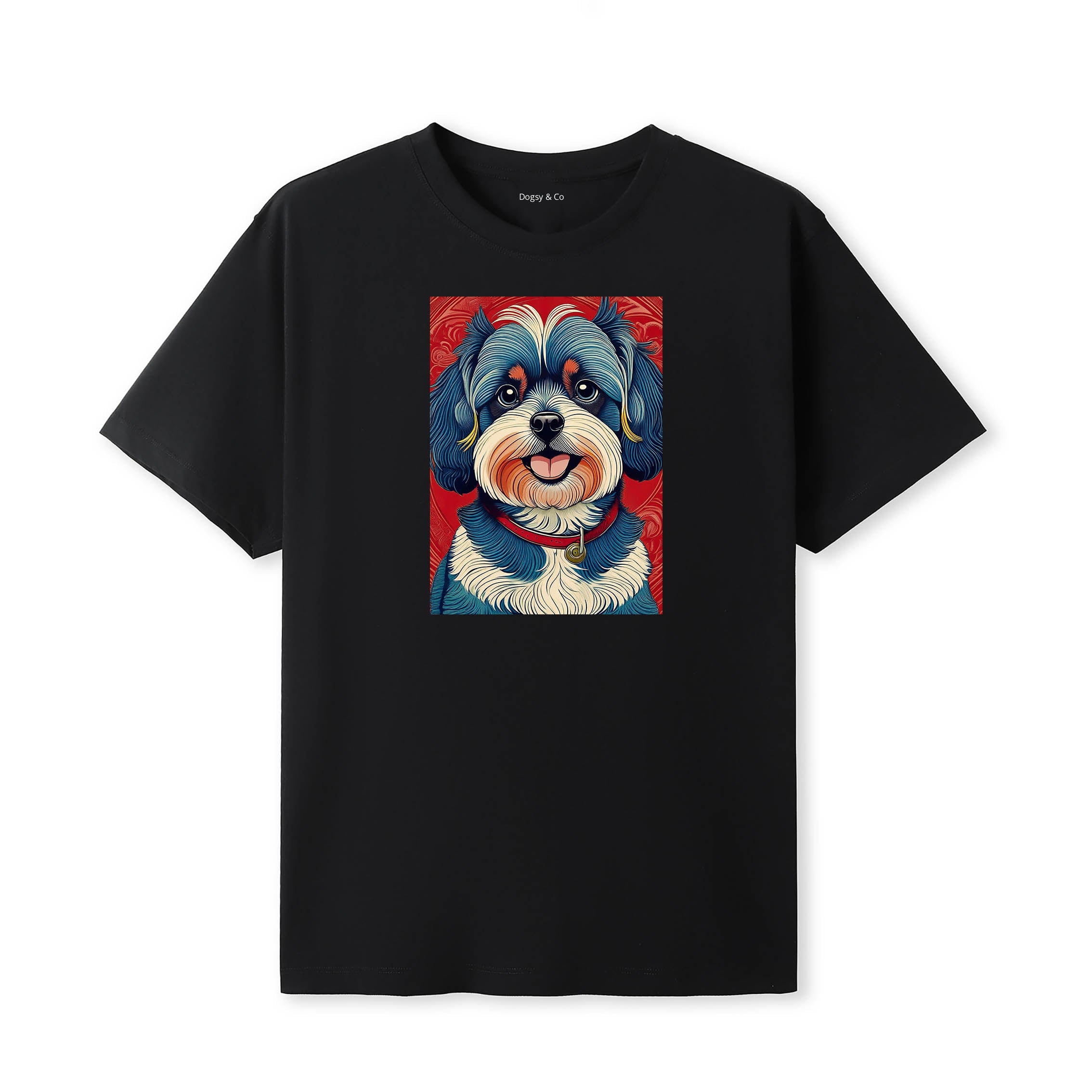 Shih Tzu Hokusai Dog Portrait T-Shirt Black