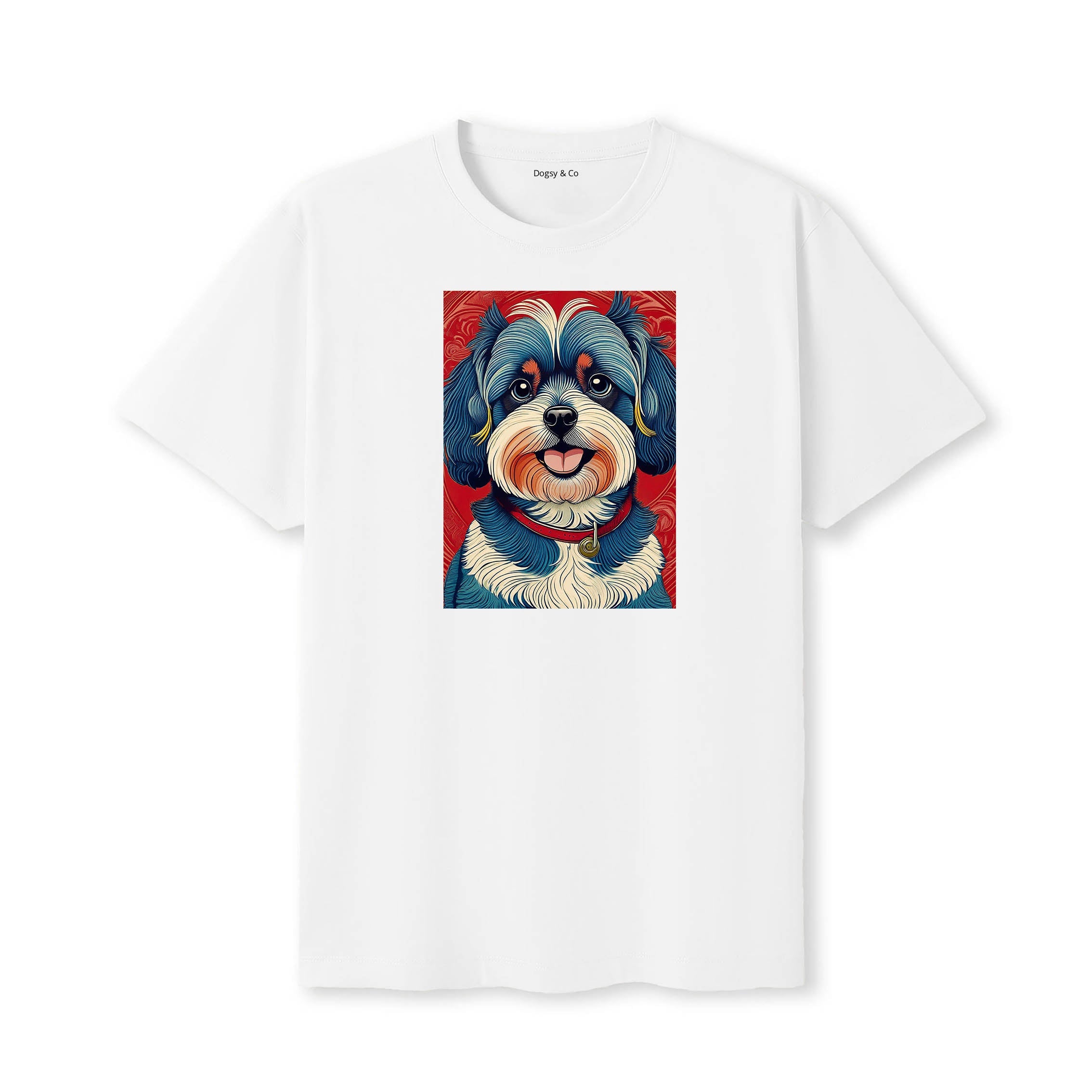 Shih Tzu Hokusai Dog Portrait T-Shirt White