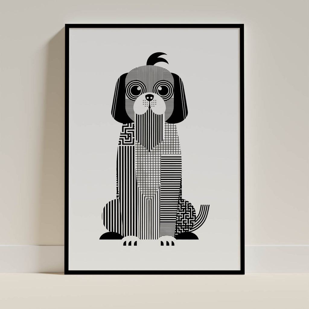 Shih Tzu Geometric Line Art - Black Frame Mockup