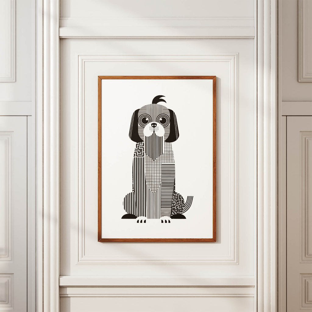 Shih Tzu Geometric Line Art Print - Framed Mockup