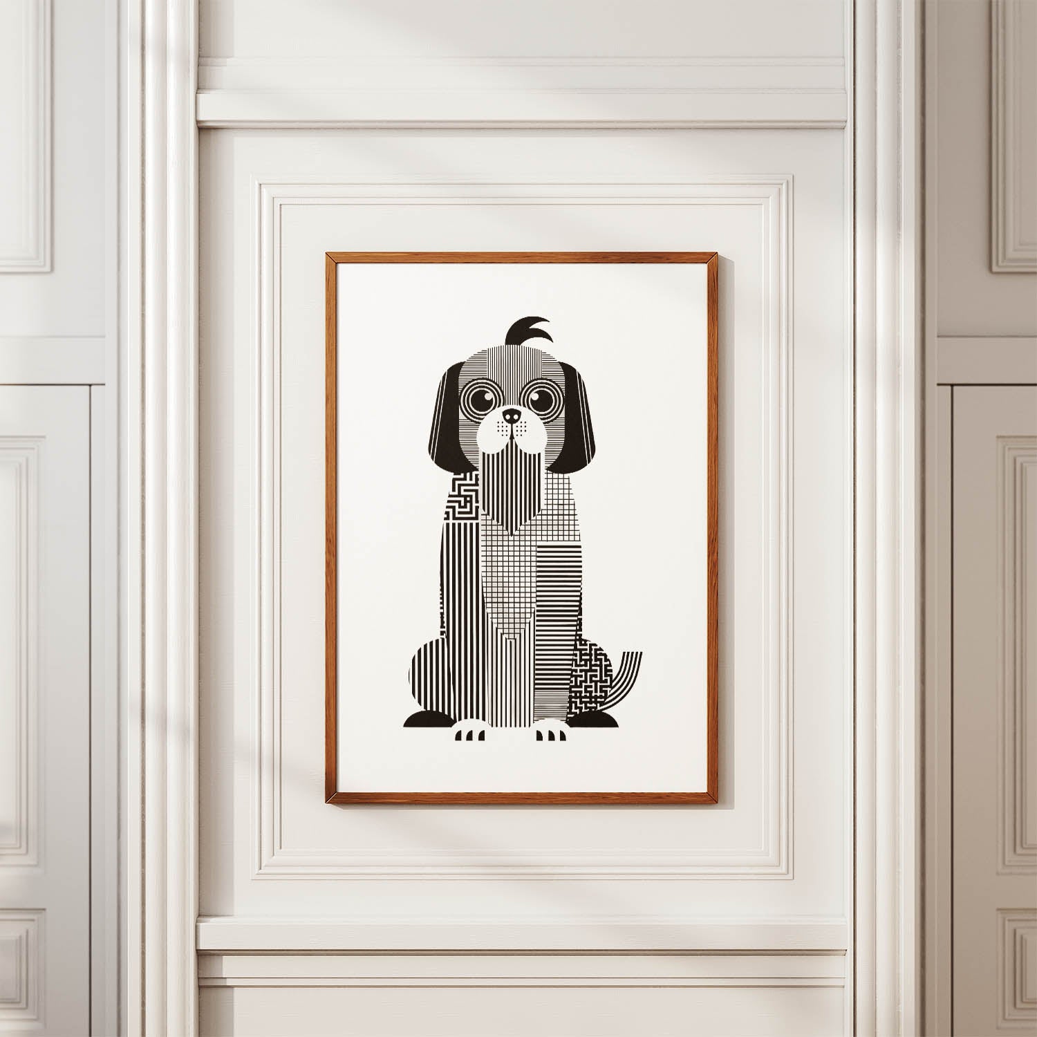 Shih Tzu Geometric Line Art Print - Framed Mockup