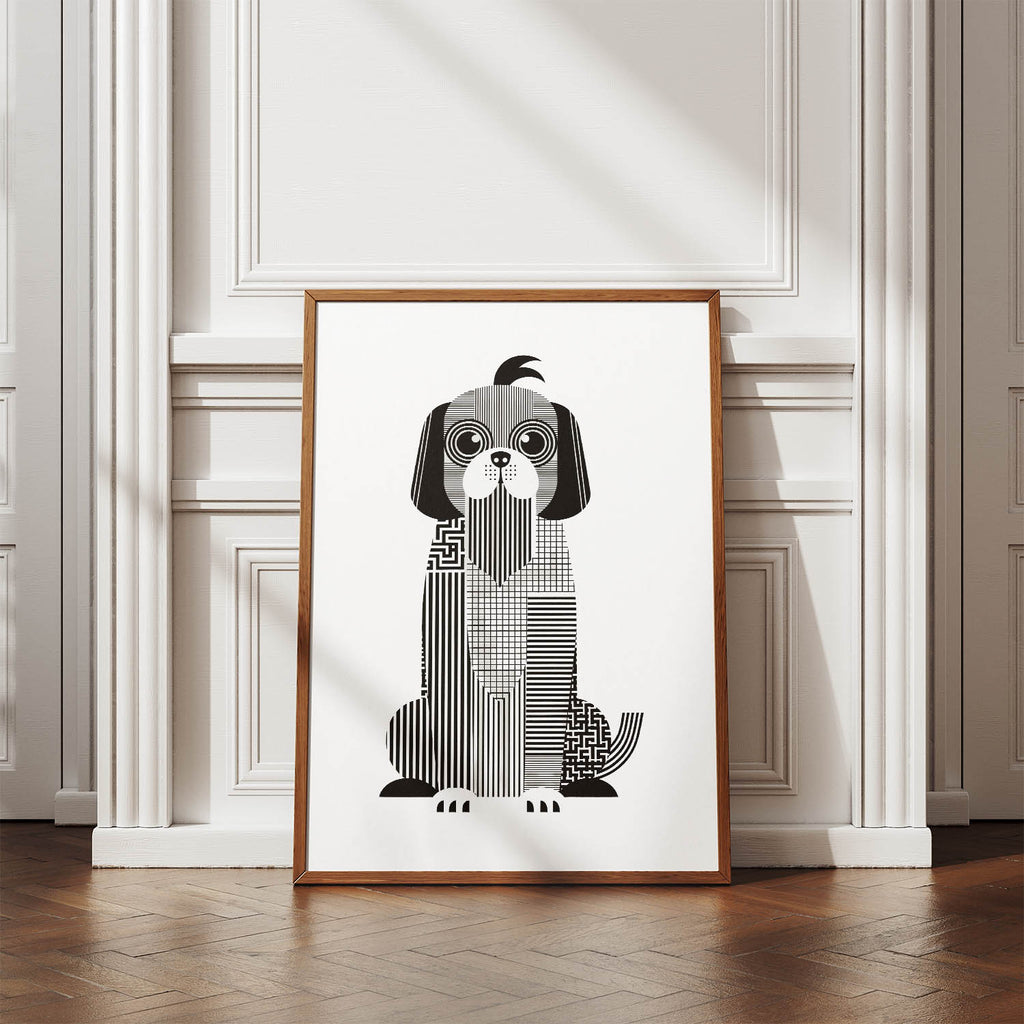Shih Tzu Geometric Line Art Print - Framed Mockup