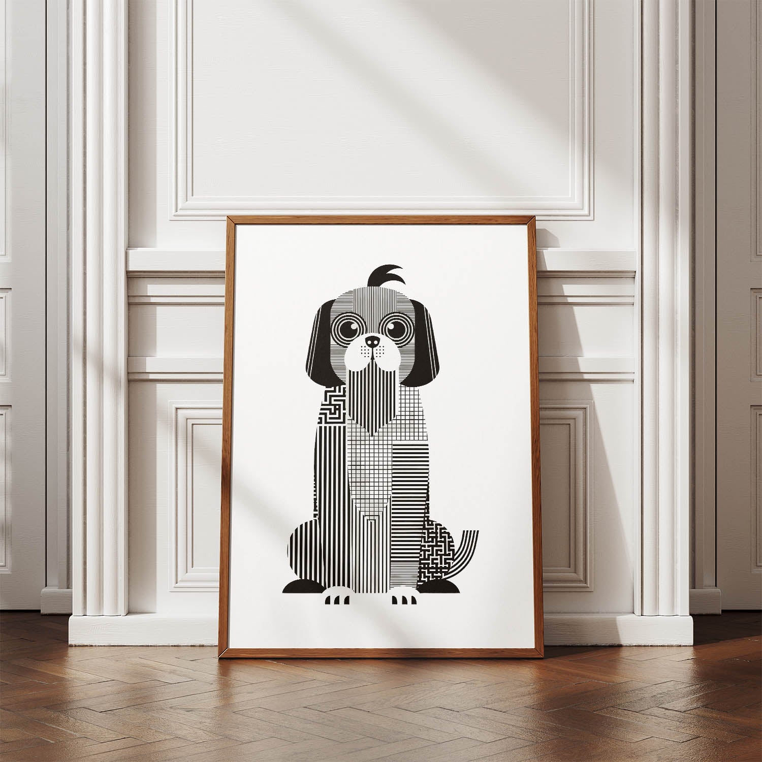 Shih Tzu Geometric Line Art Print - Framed Mockup