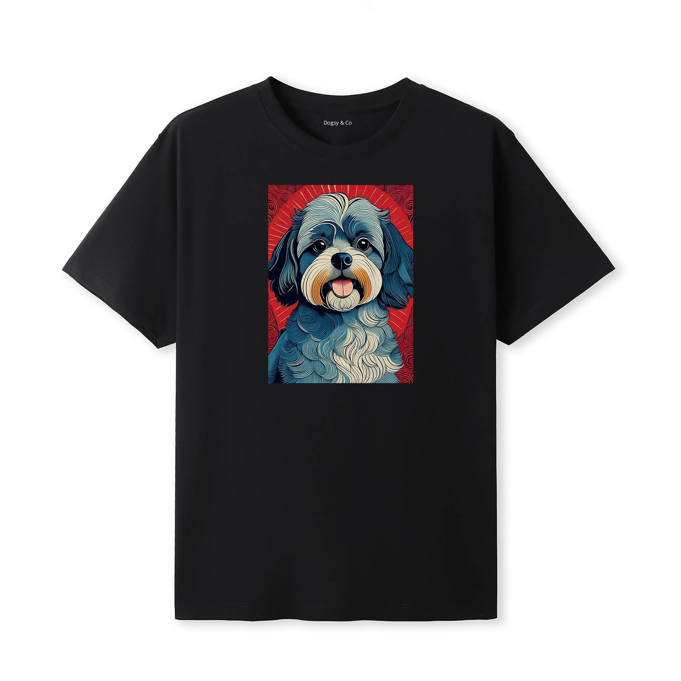 Shihpoo Hokusai Dog Portrait T-Shirt Black