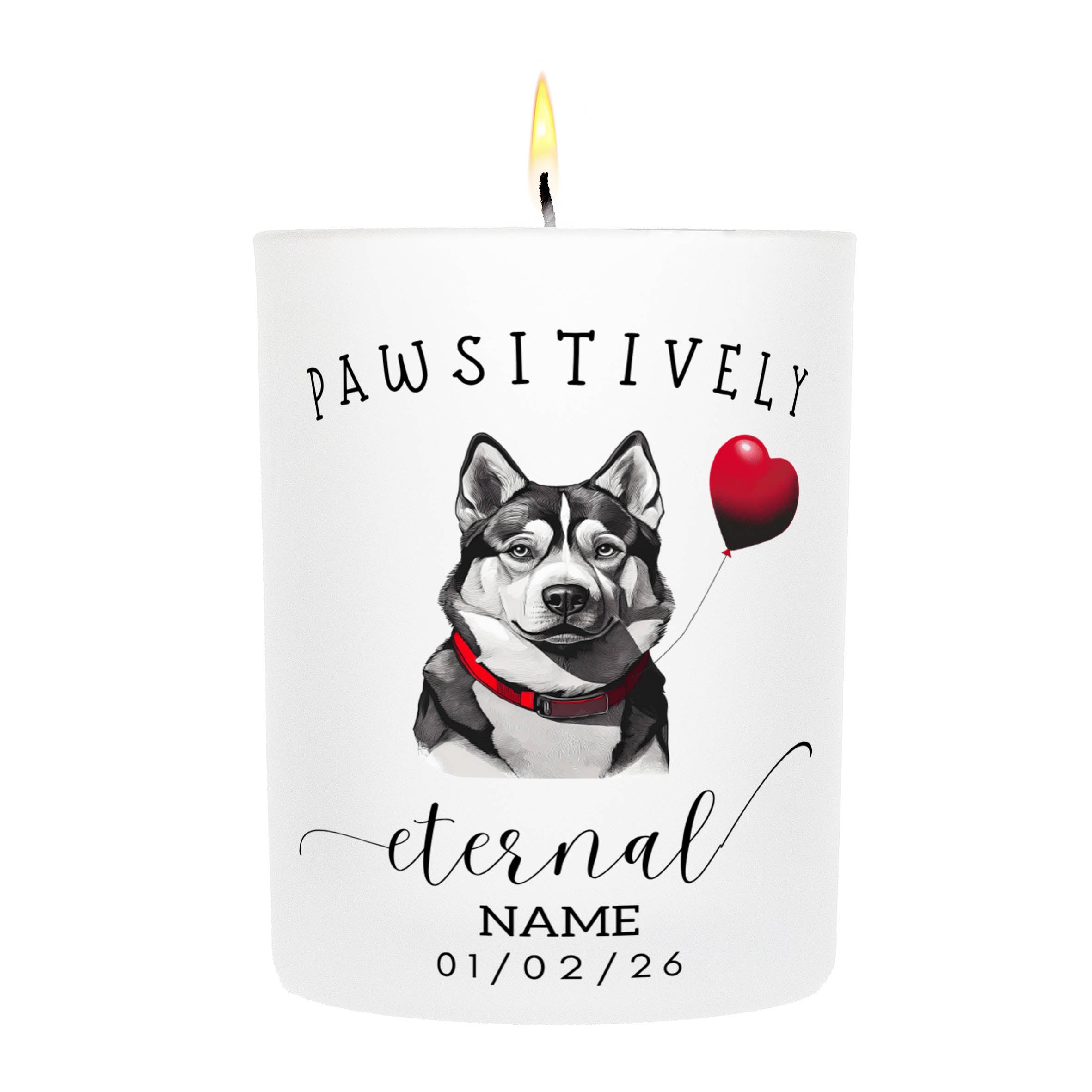 Siberian Husky In Memory Custom Pawsitively Eternal Candle White