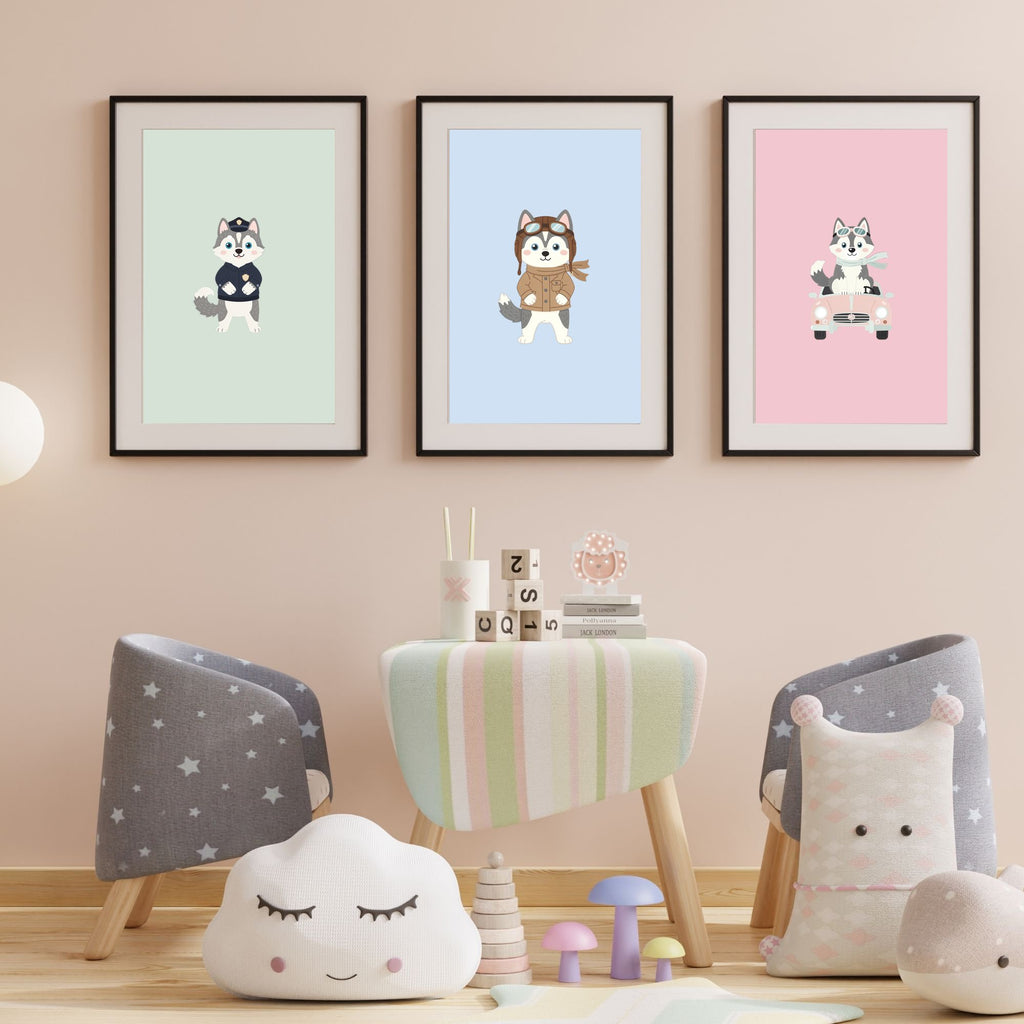Siberian Husky Kids Nursery Wall Art Print Bundle — 22 Dog Costume Designs, 5 Colours, 6 Print Sizes | Digital Download