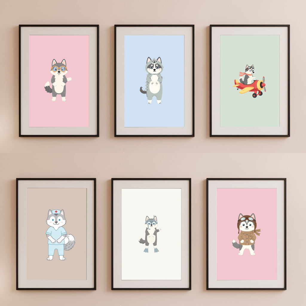 Siberian Husky Kids Nursery Wall Art Print Bundle — 22 Dog Costume Designs, 5 Colours, 6 Print Sizes | Digital Download
