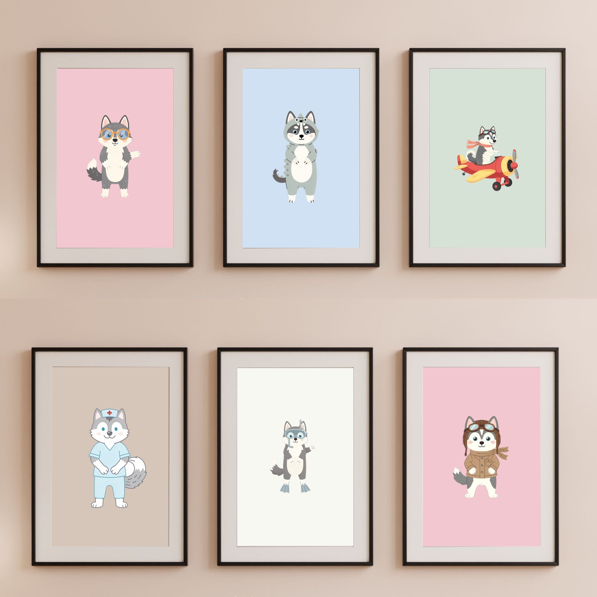 Siberian Husky Kids Nursery Wall Art Print Bundle — 22 Dog Costume Designs, 5 Colours, 6 Print Sizes | Digital Download