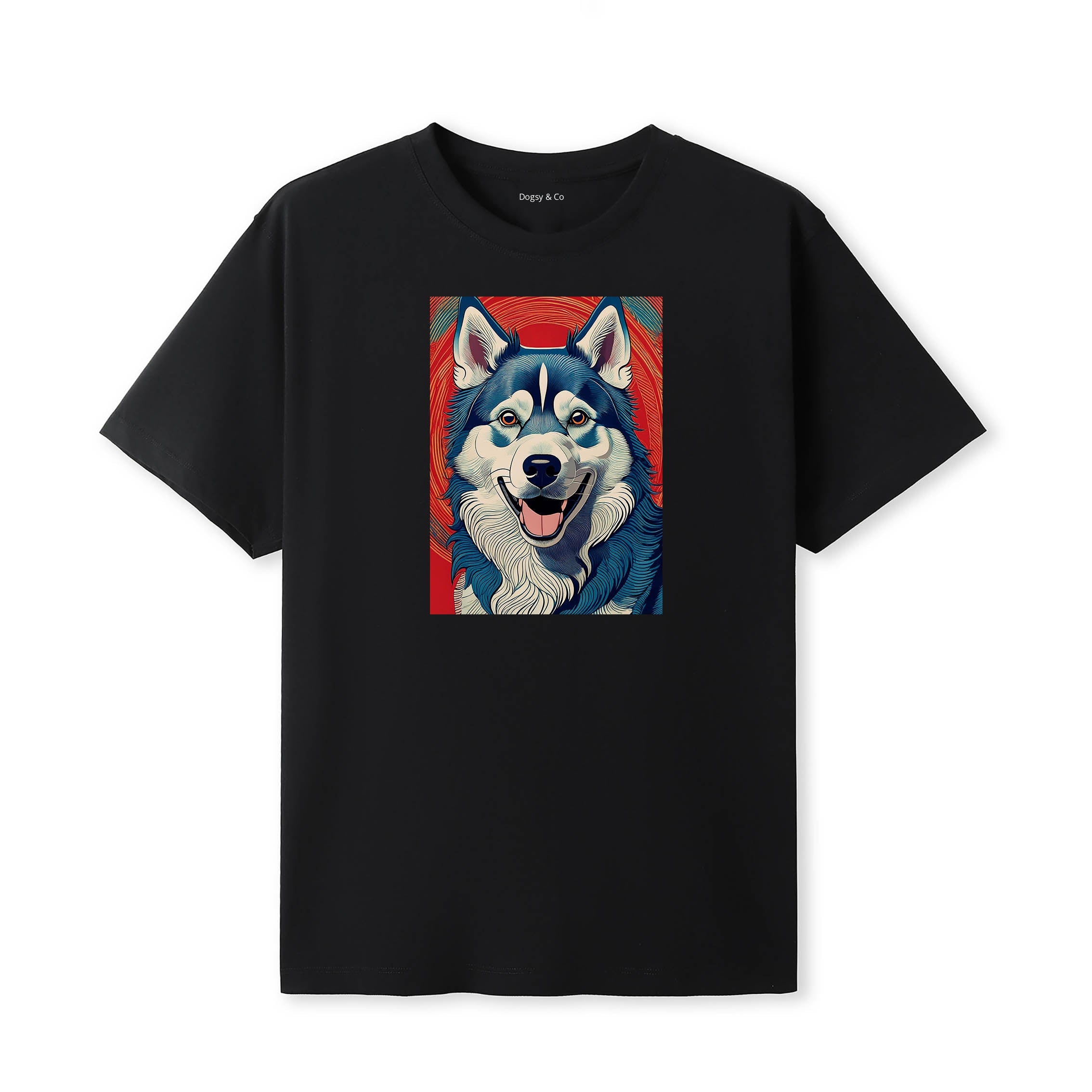 Siberian Husky Hokusai Dog Portrait T-Shirt V1 Black