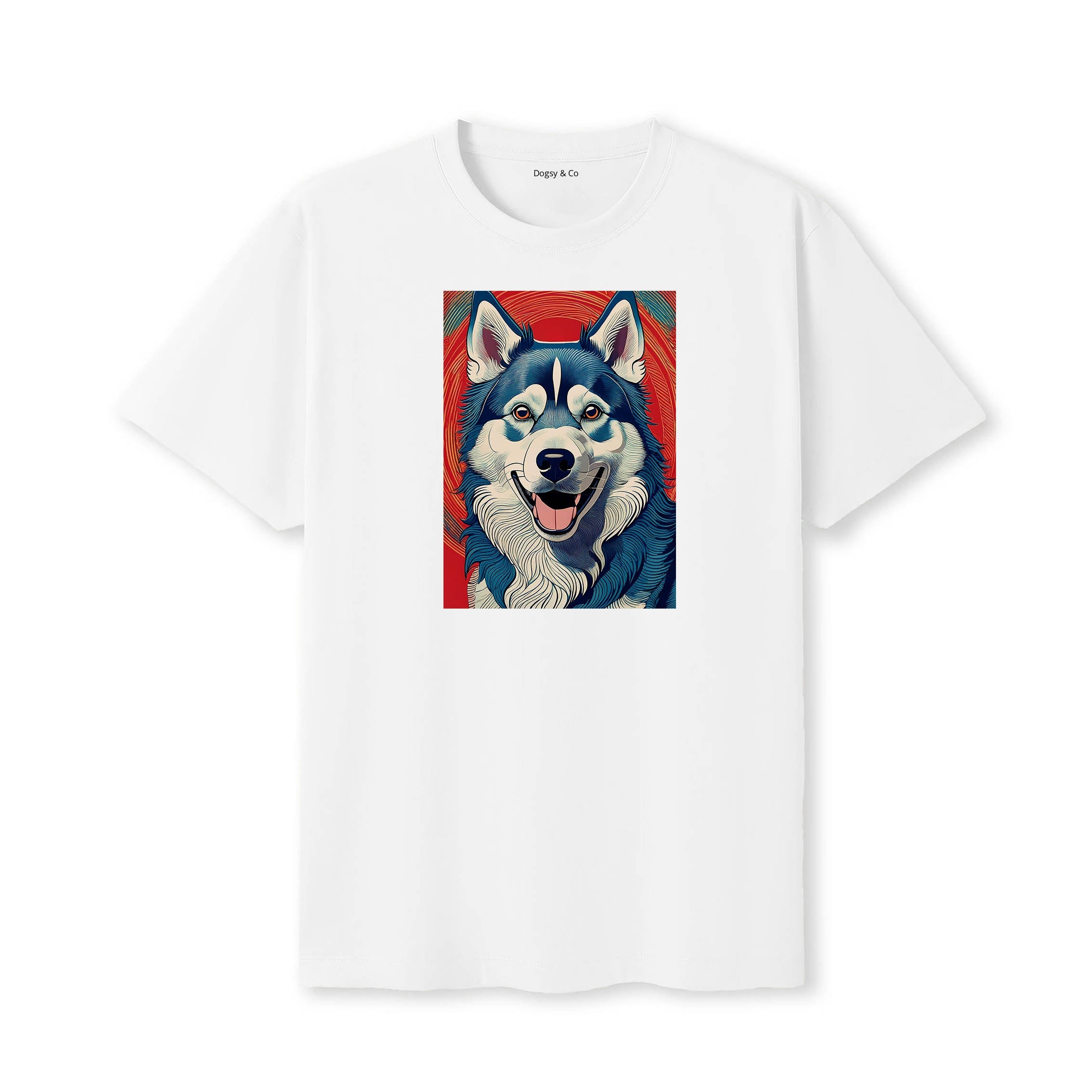 Siberian Husky Hokusai Dog Portrait T-Shirt V1 White