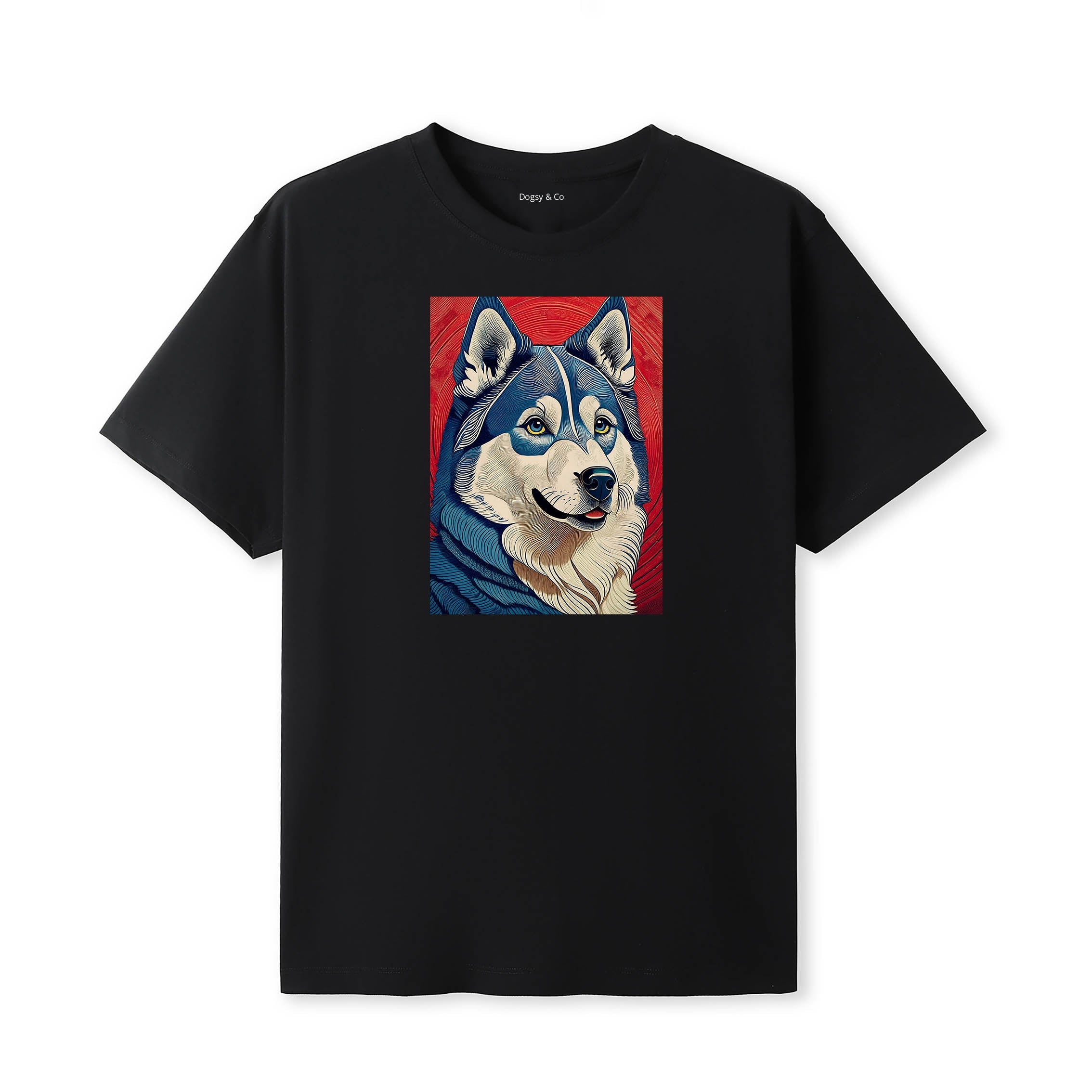 Siberian Husky Hokusai Dog Portrait T-Shirt Black
