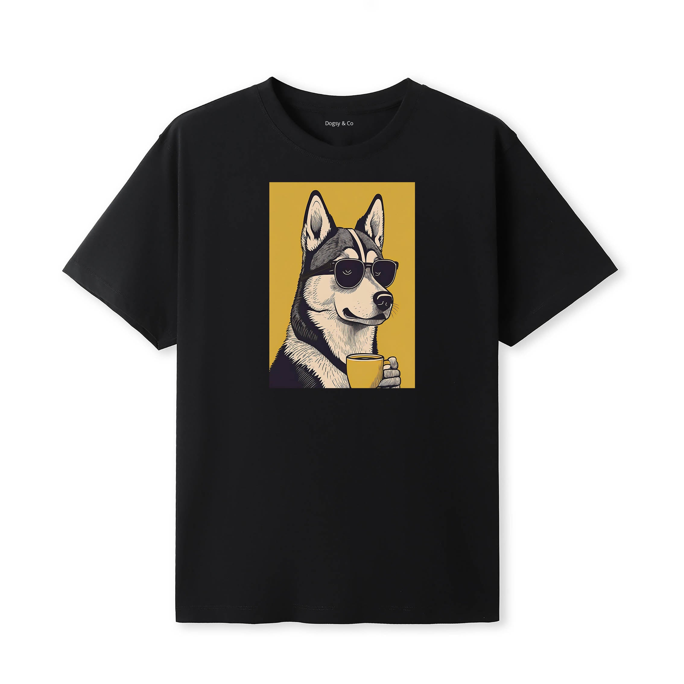 Siberian Husky Coffee Dog T-Shirt Black