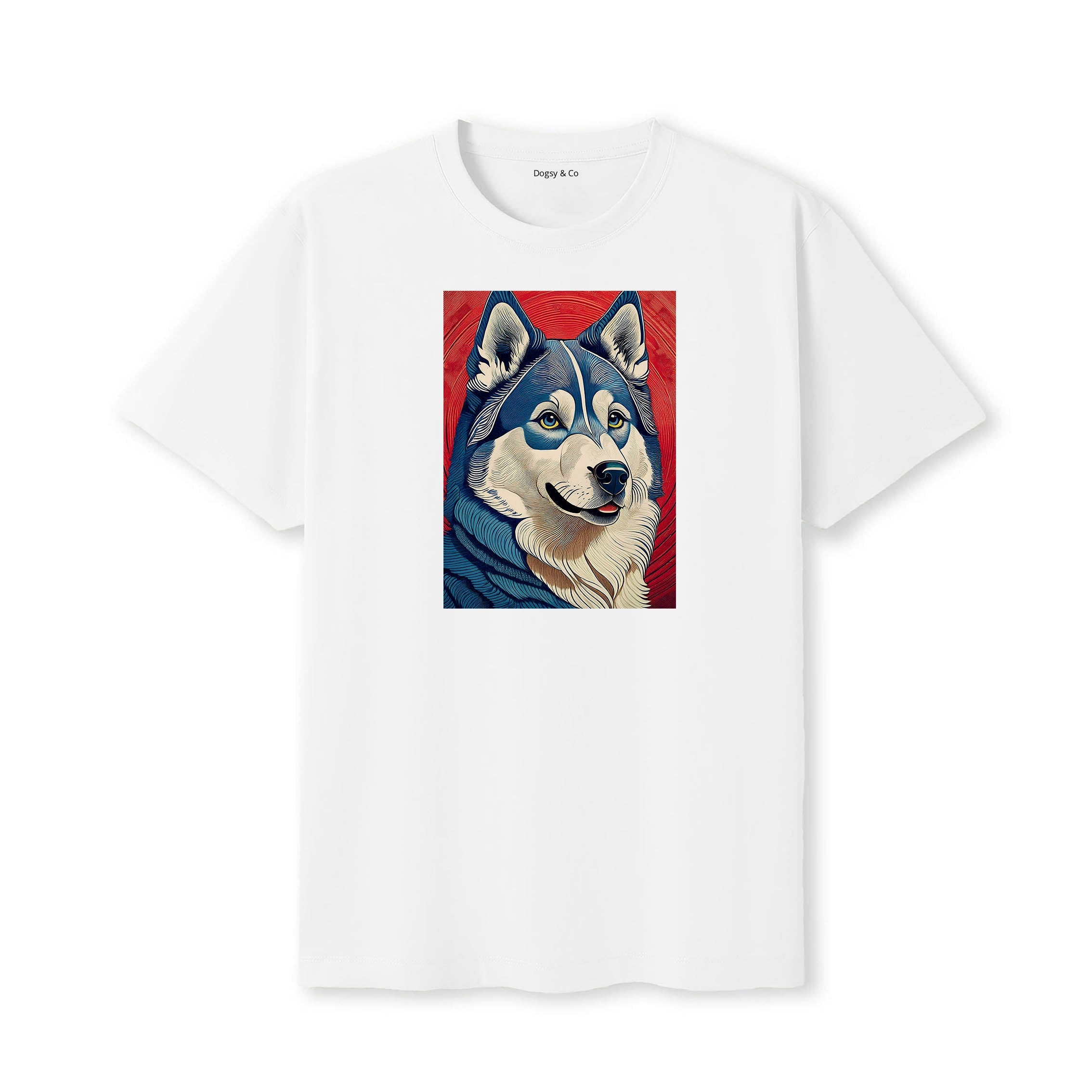 Siberian Husky Hokusai Dog Portrait T-Shirt White