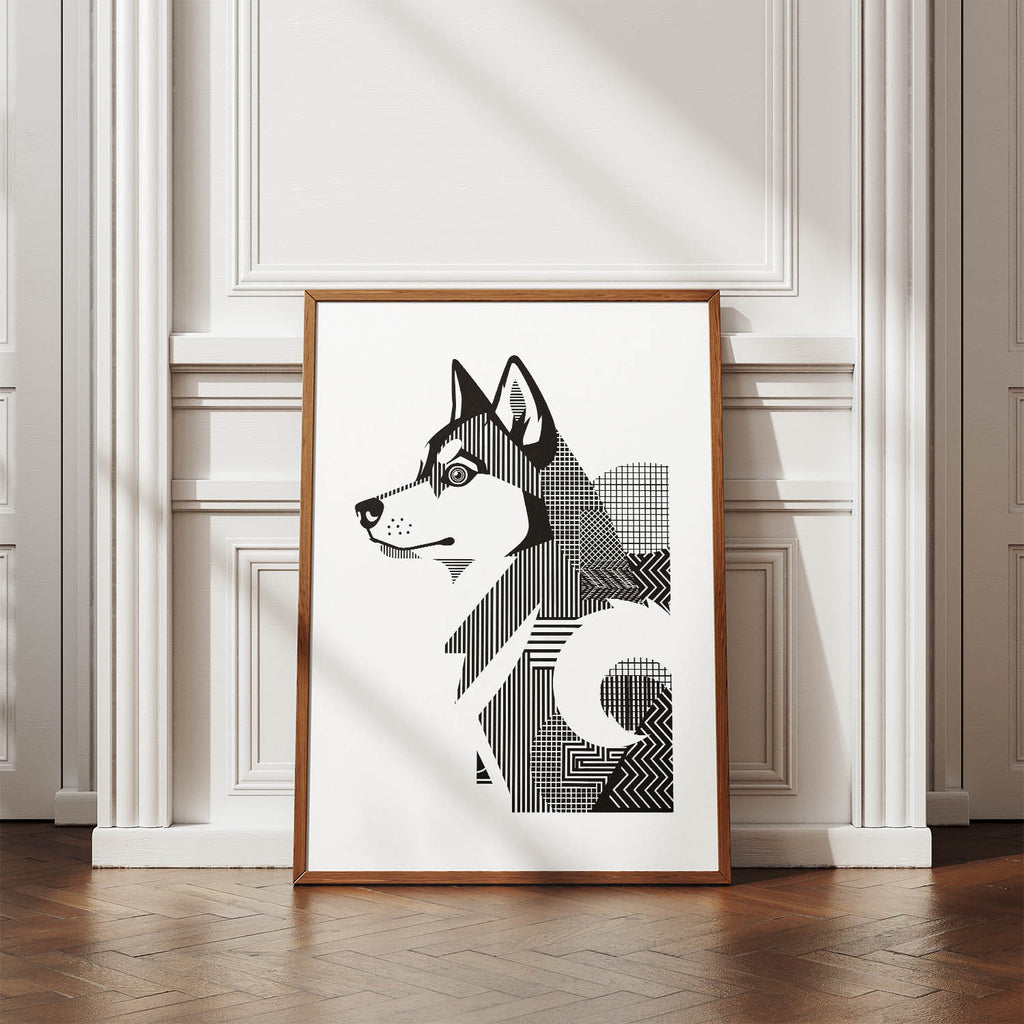 Siberian Husky Geometric Line Art mockup