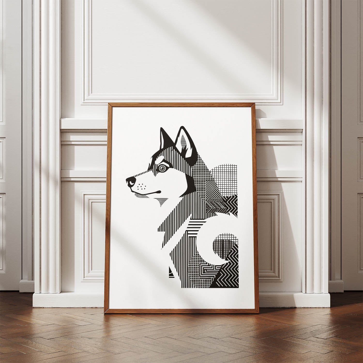 Siberian Husky Geometric Line Art mockup