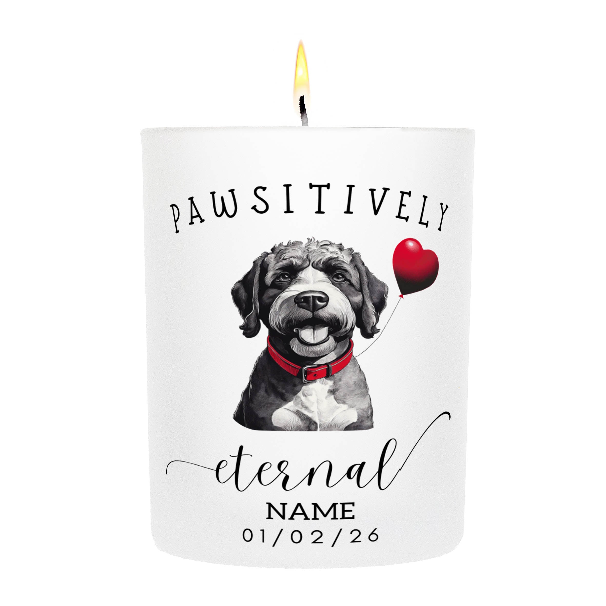 Smithfield Sheepdog In Memory Custom Pawsitively Eternal Candle White