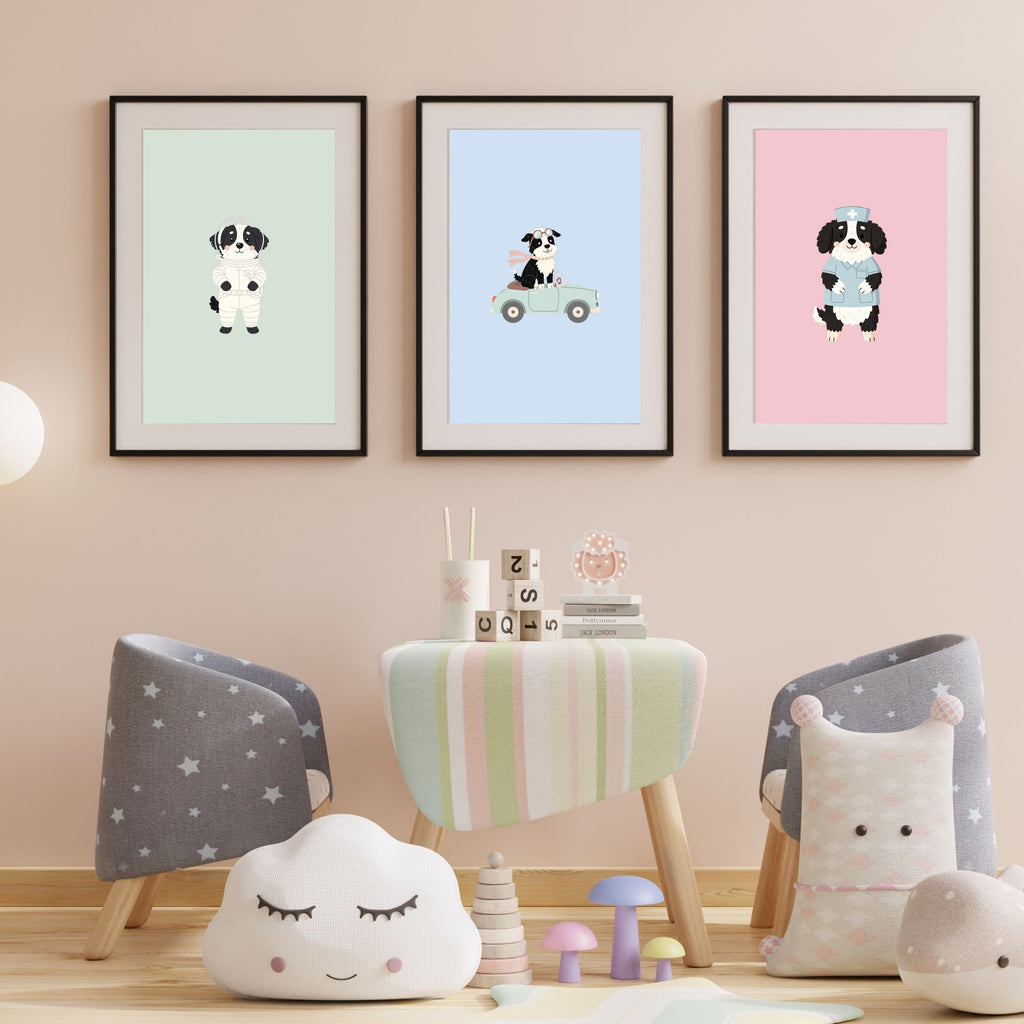 Smithfield Sheepdog Kids Nursery Wall Art Print Bundle — 22 Dog Costume Designs, 5 Colours, 6 Print Sizes | Digital Download
