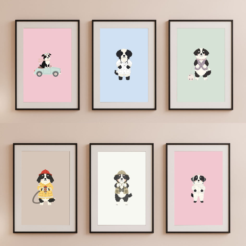 Smithfield Sheepdog Kids Nursery Wall Art Print Bundle — 22 Dog Costume Designs, 5 Colours, 6 Print Sizes | Digital Download