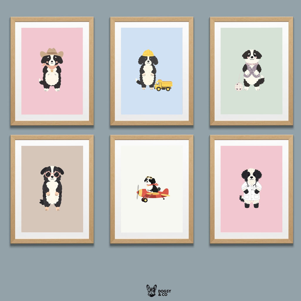 Smithfield Sheepdog Kids Nursery Wall Art Print Bundle — 22 Dog Costume Designs, 5 Colours, 6 Print Sizes | Digital Download