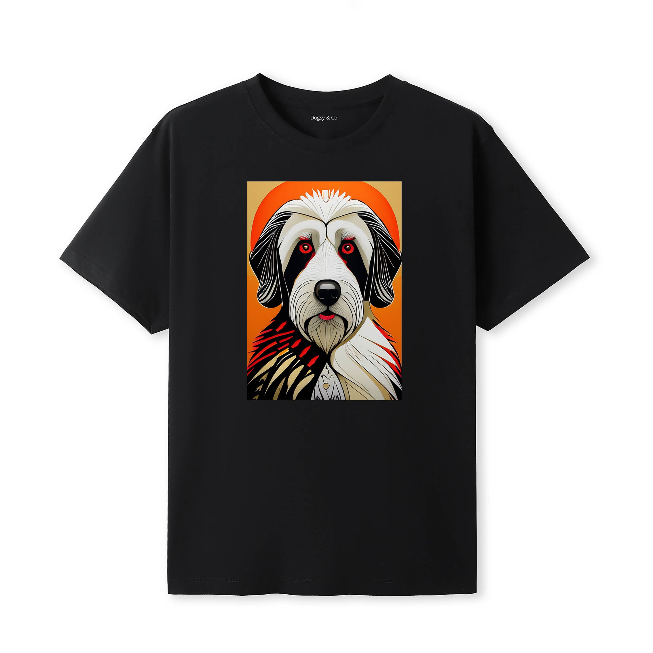 Smithfield Sheepdog Retro Geo Orange Dog T-Shirt | Dogsy & Co