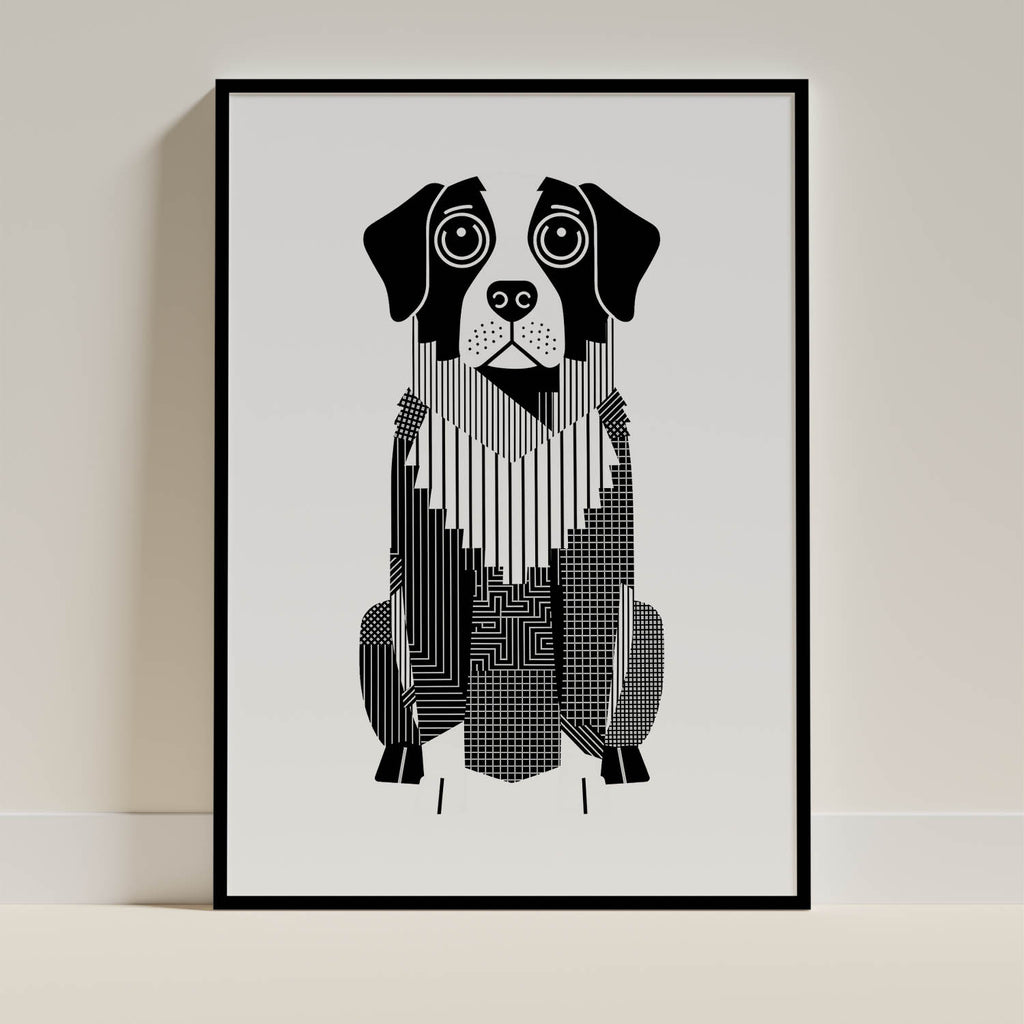 Smithfield Sheepdog Geometric Line Art - Black Frame Mockup
