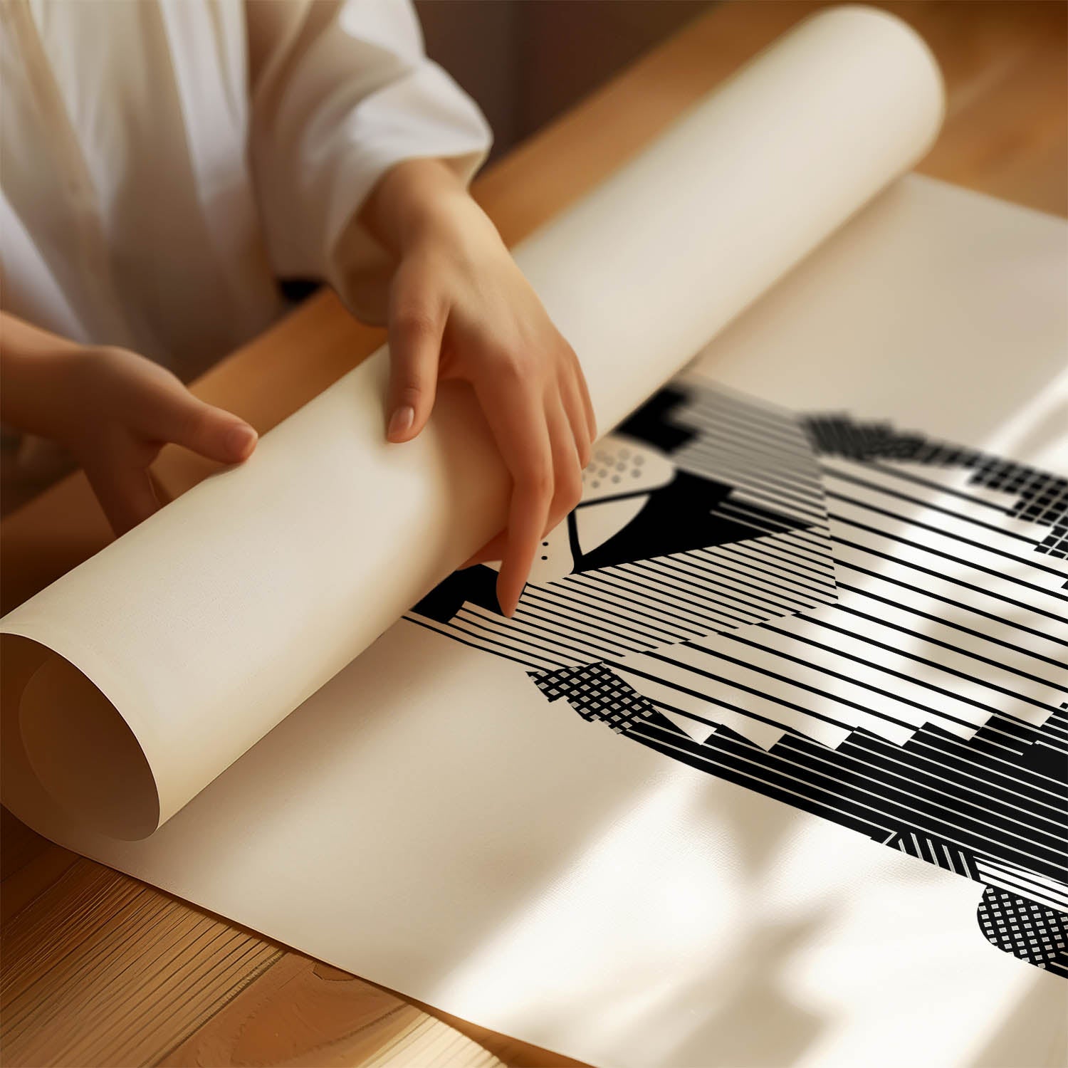 Smithfield Sheepdog Geometric Line Art Print - Framed Mockup