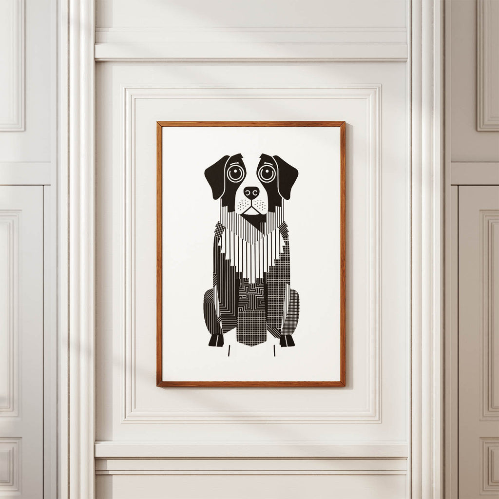 Smithfield Sheepdog Geometric Line Art Print - Framed Mockup