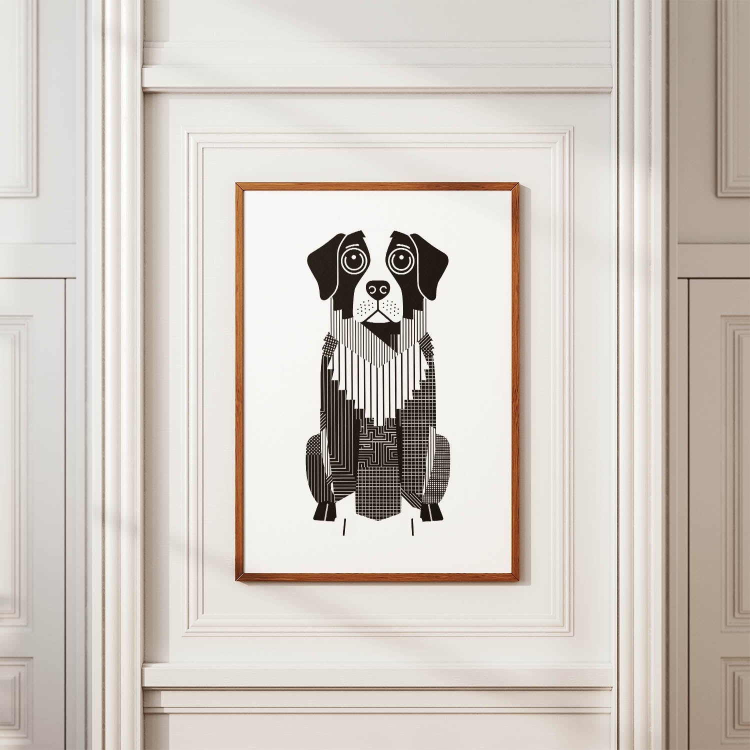 Smithfield Sheepdog Geometric Line Art Print - Framed Mockup