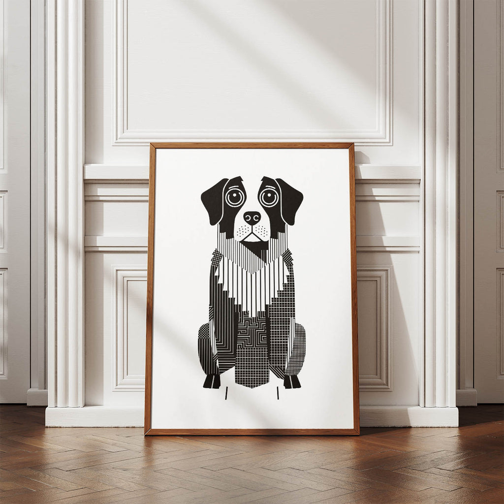 Smithfield Sheepdog Geometric Line Art Print - Framed Mockup
