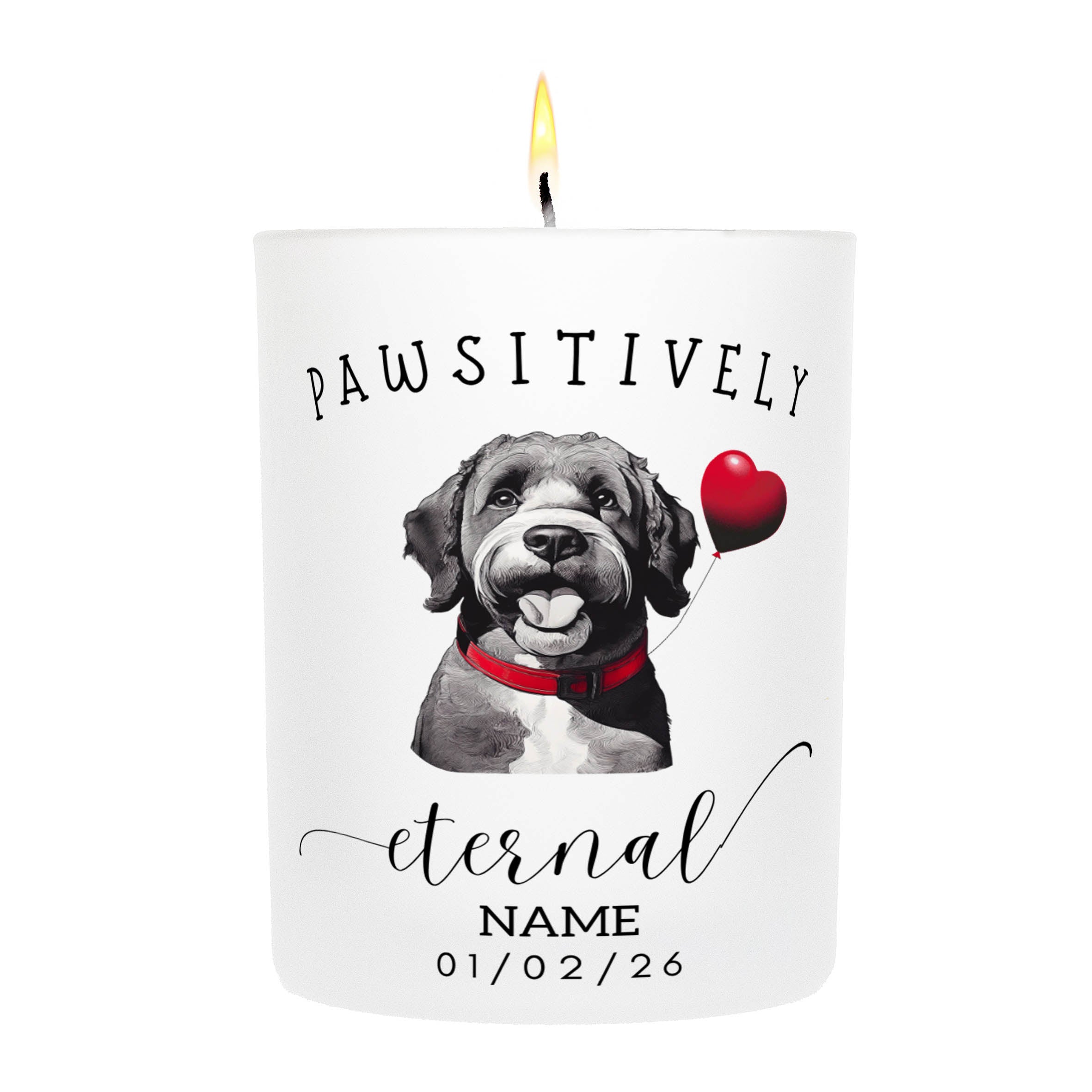 Spanish Water Dog In Memory Custom Pawsitively Eternal Candle White