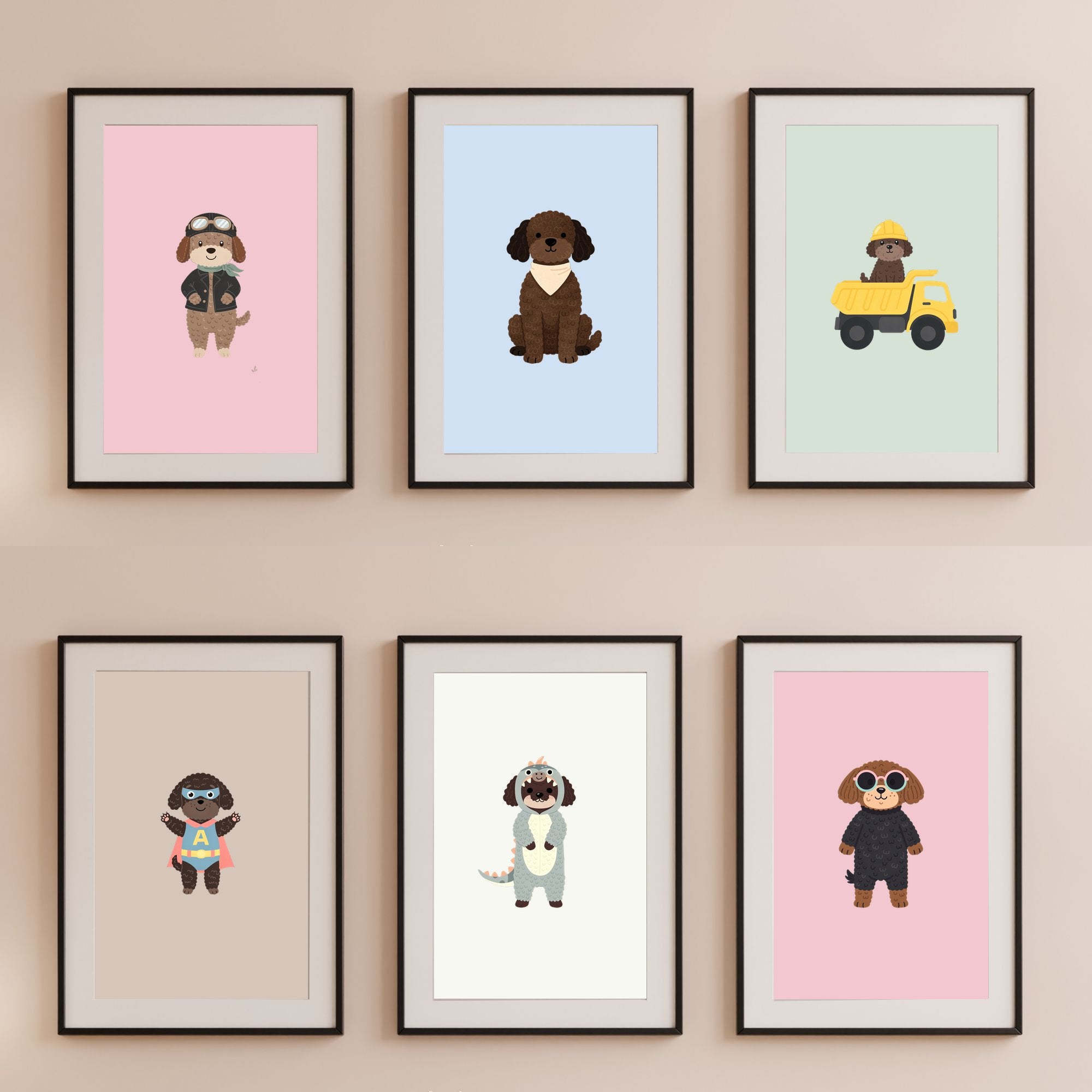 Spanish Water Dog Kids Nursery Wall Art Print Bundle — 22 Dog Costume Designs, 5 Colours, 6 Print Sizes | Digital Download