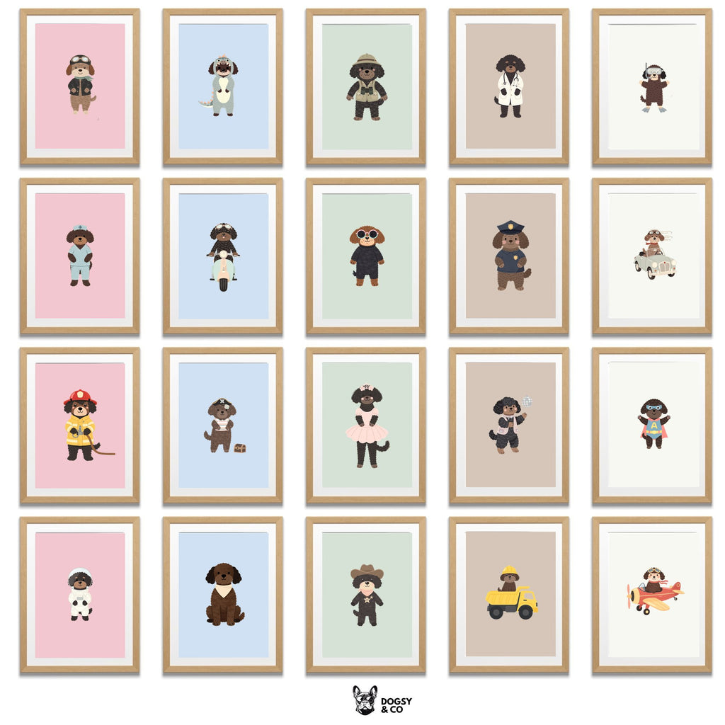 Spanish Water Dog Kids Nursery Wall Art Print Bundle — 22 Dog Costume Designs, 5 Colours, 6 Print Sizes | Digital Download