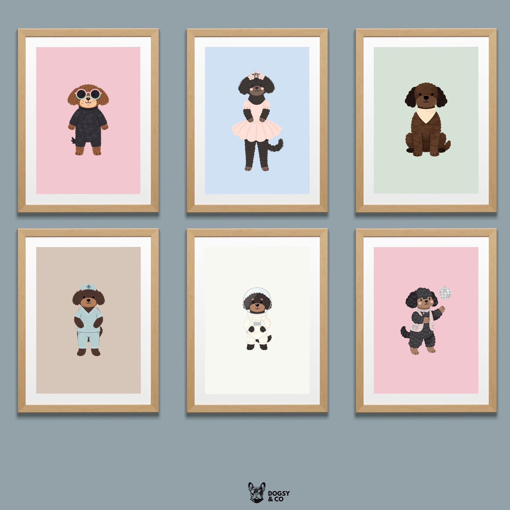 Spanish Water Dog Kids Nursery Wall Art Print Bundle — 22 Dog Costume Designs, 5 Colours, 6 Print Sizes | Digital Download