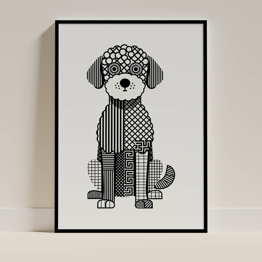 Spanish Water Dog Geometric Line Art - Black Frame Mockup