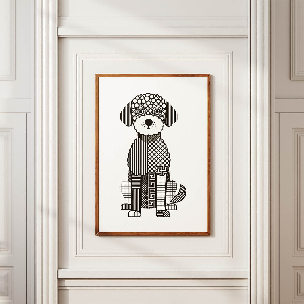 Spanish Water Dog Geometric Line Art Print - Framed Mockup