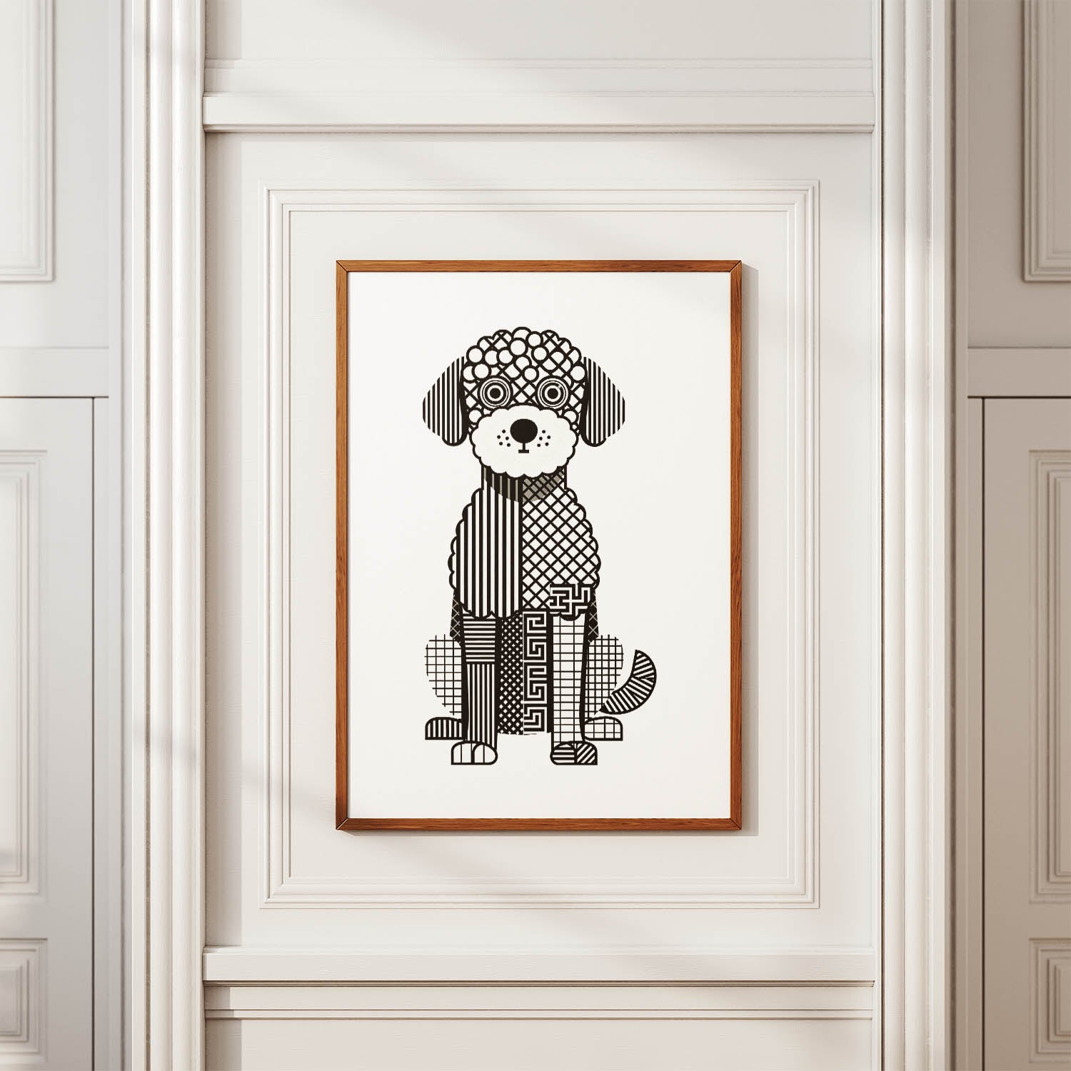 Spanish Water Dog Geometric Line Art Print - Framed Mockup