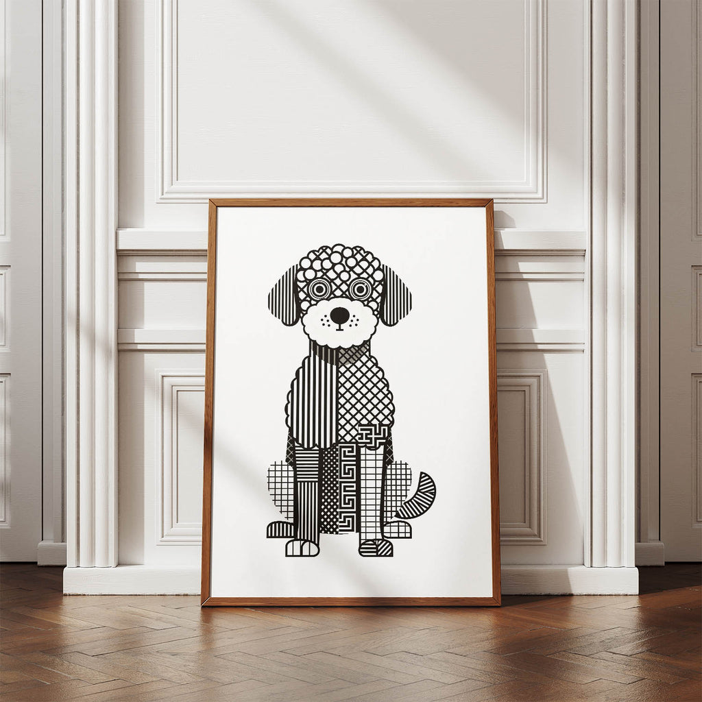 Spanish Water Dog Geometric Line Art Print - Framed Mockup