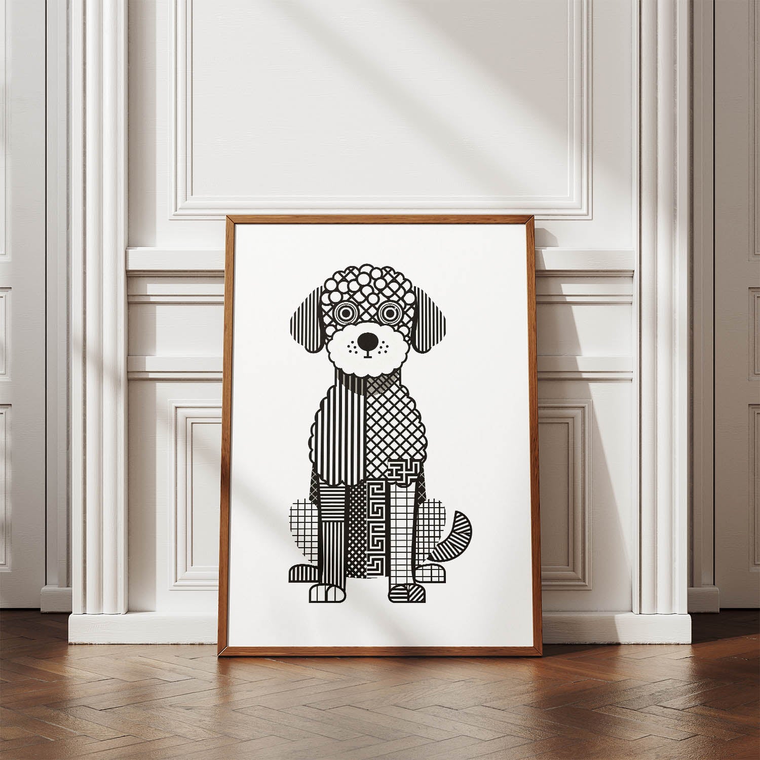 Spanish Water Dog Geometric Line Art Print - Framed Mockup