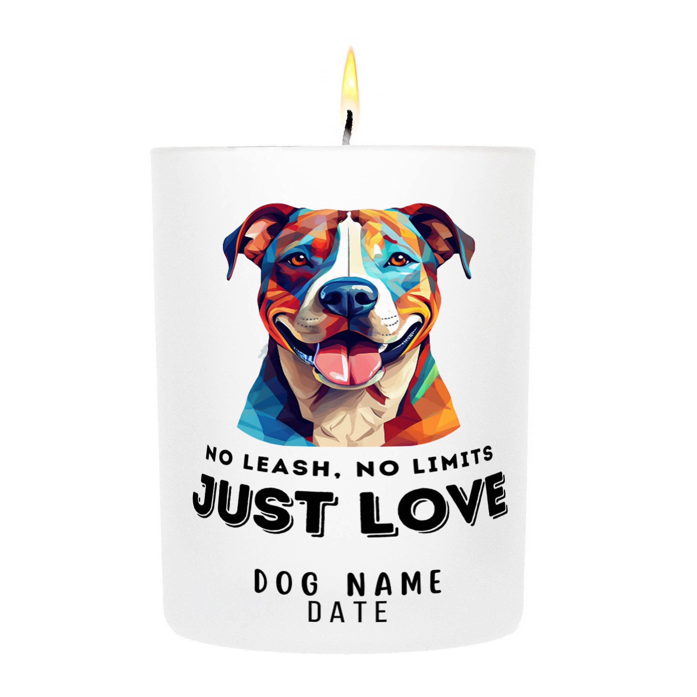 Staffordshire No Leash No Limits Just Love Custom Candle