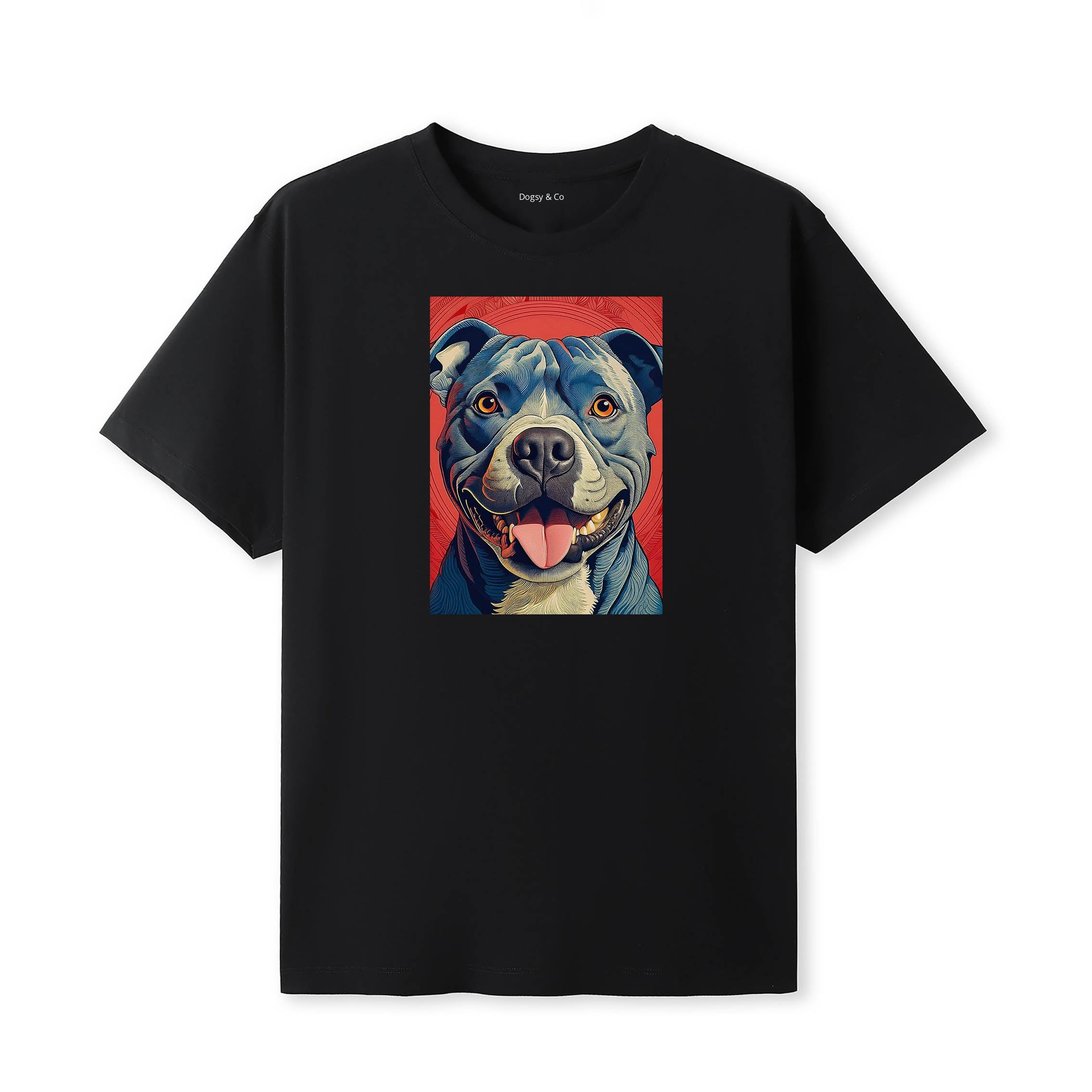 Staffordshire Bull Terrier Hokusai Dog Portrait T-Shirt V1 Black