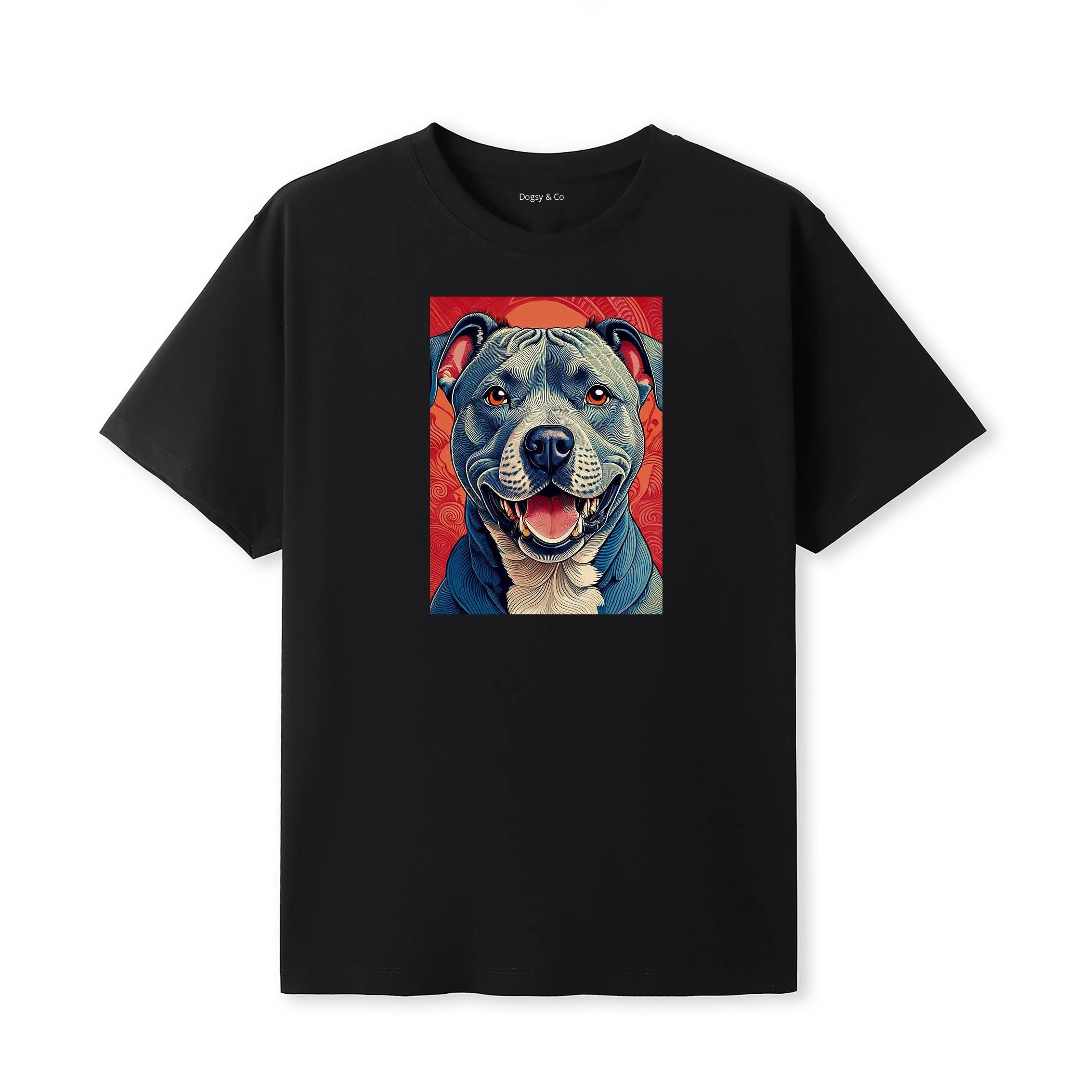 Staffordshire Bull Terrier Hokusai Dog Portrait T-Shirt V7 Black